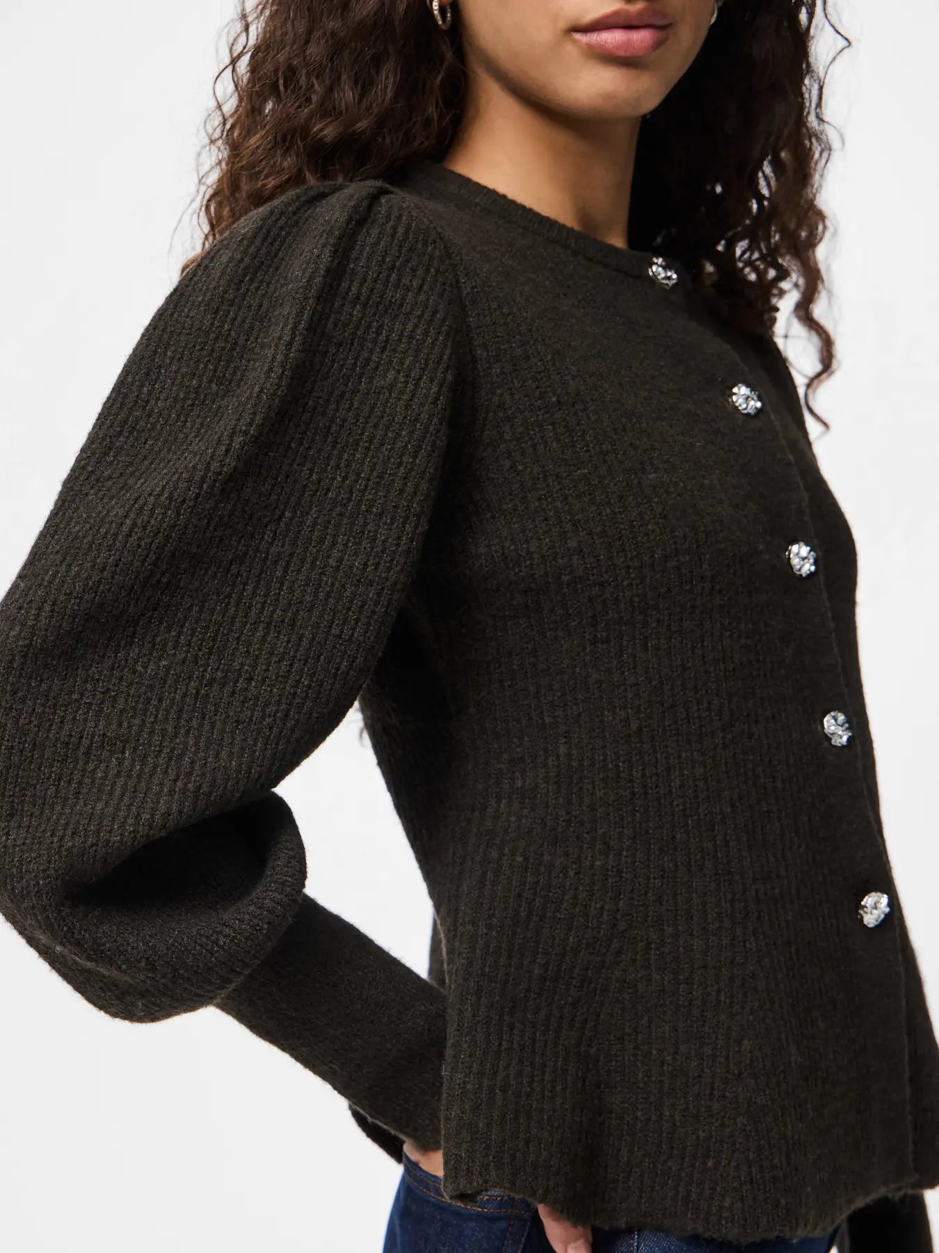 PCANNIE LS KNIT CARDIGAN DARK BROWN