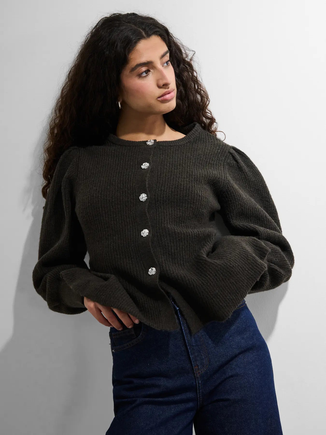 PCANNIE LS KNIT CARDIGAN DARK BROWN