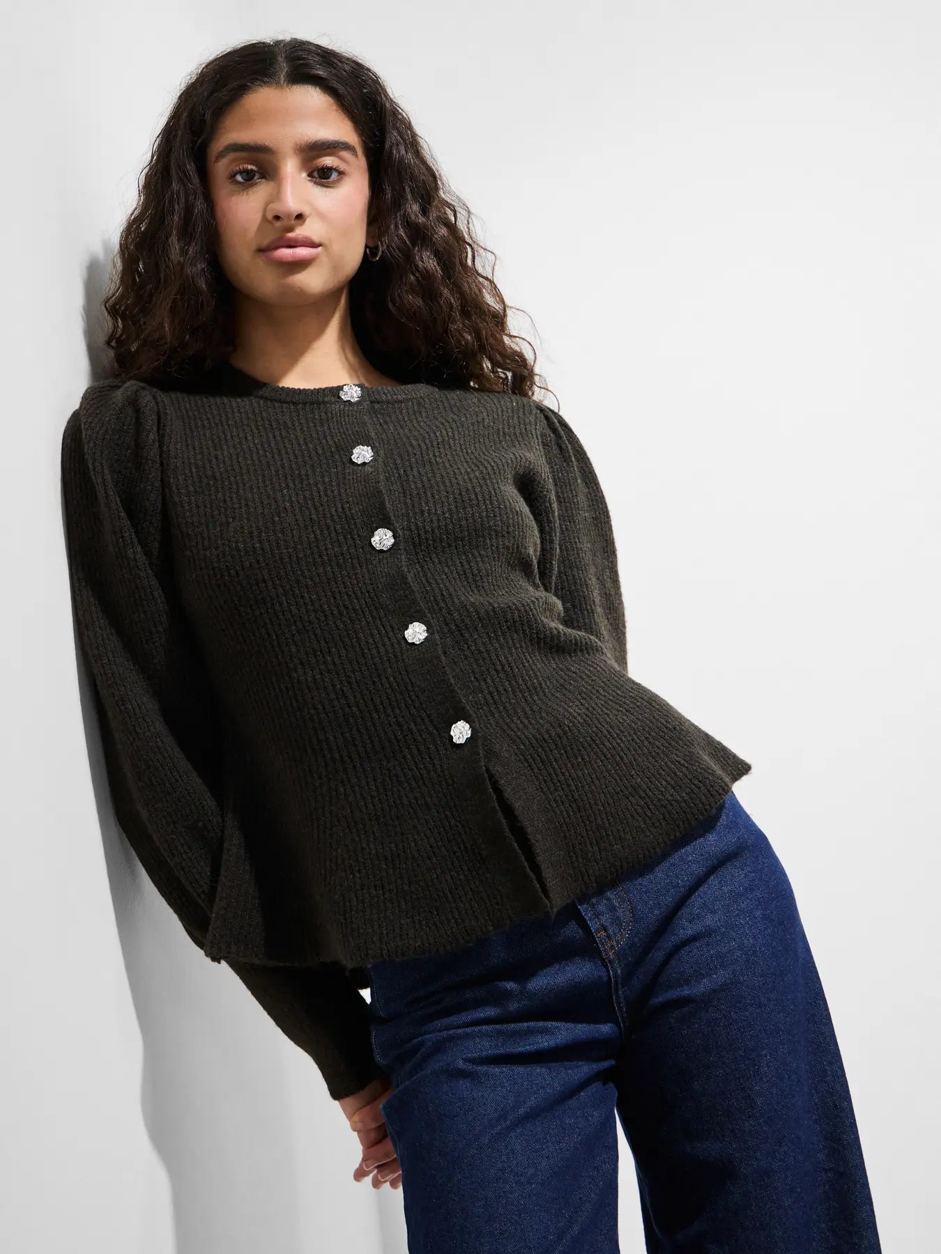PCANNIE LS KNIT CARDIGAN DARK BROWN