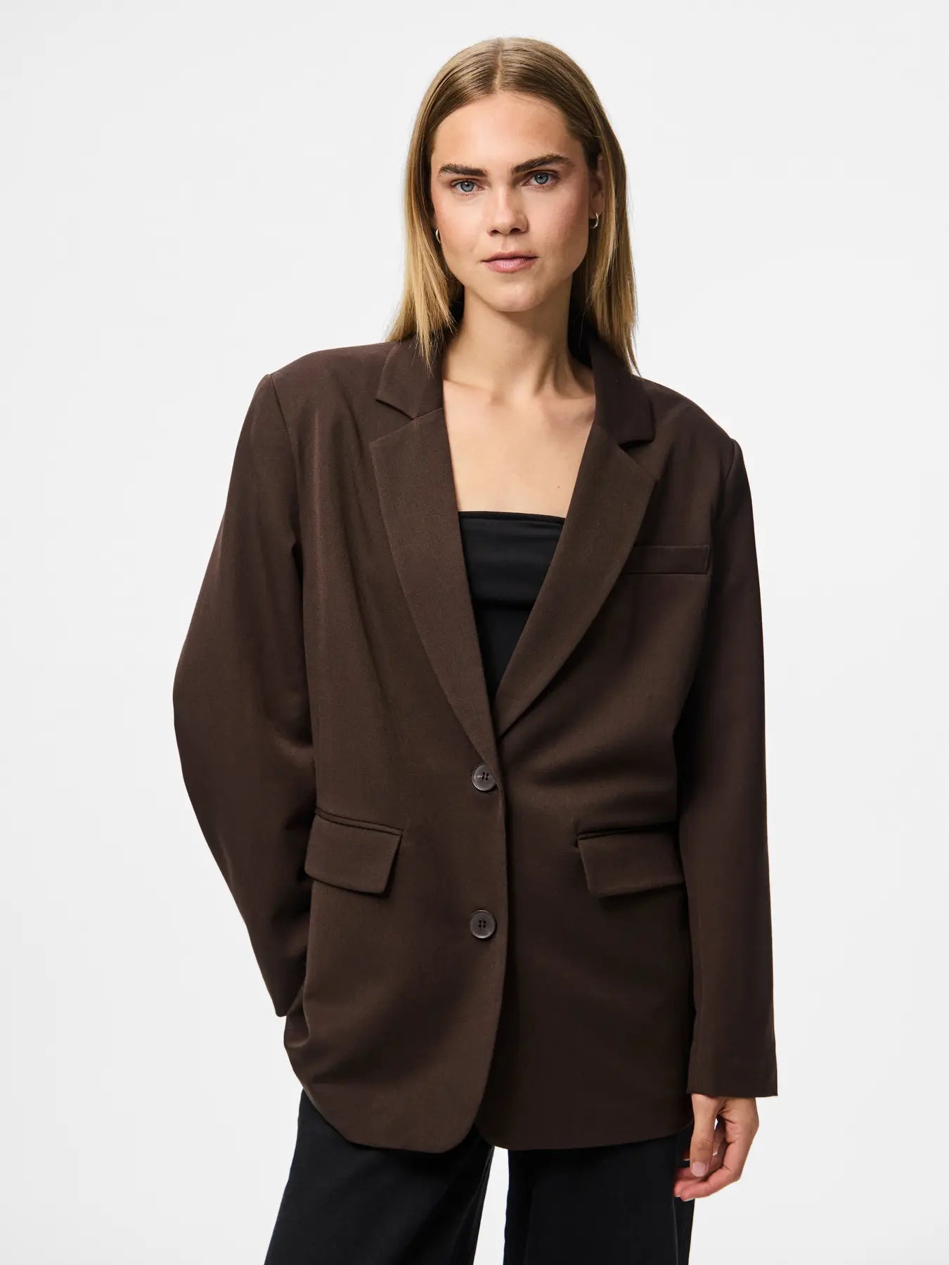 PCKAMIL LS LOOSE BLAZER HOT FUDGE