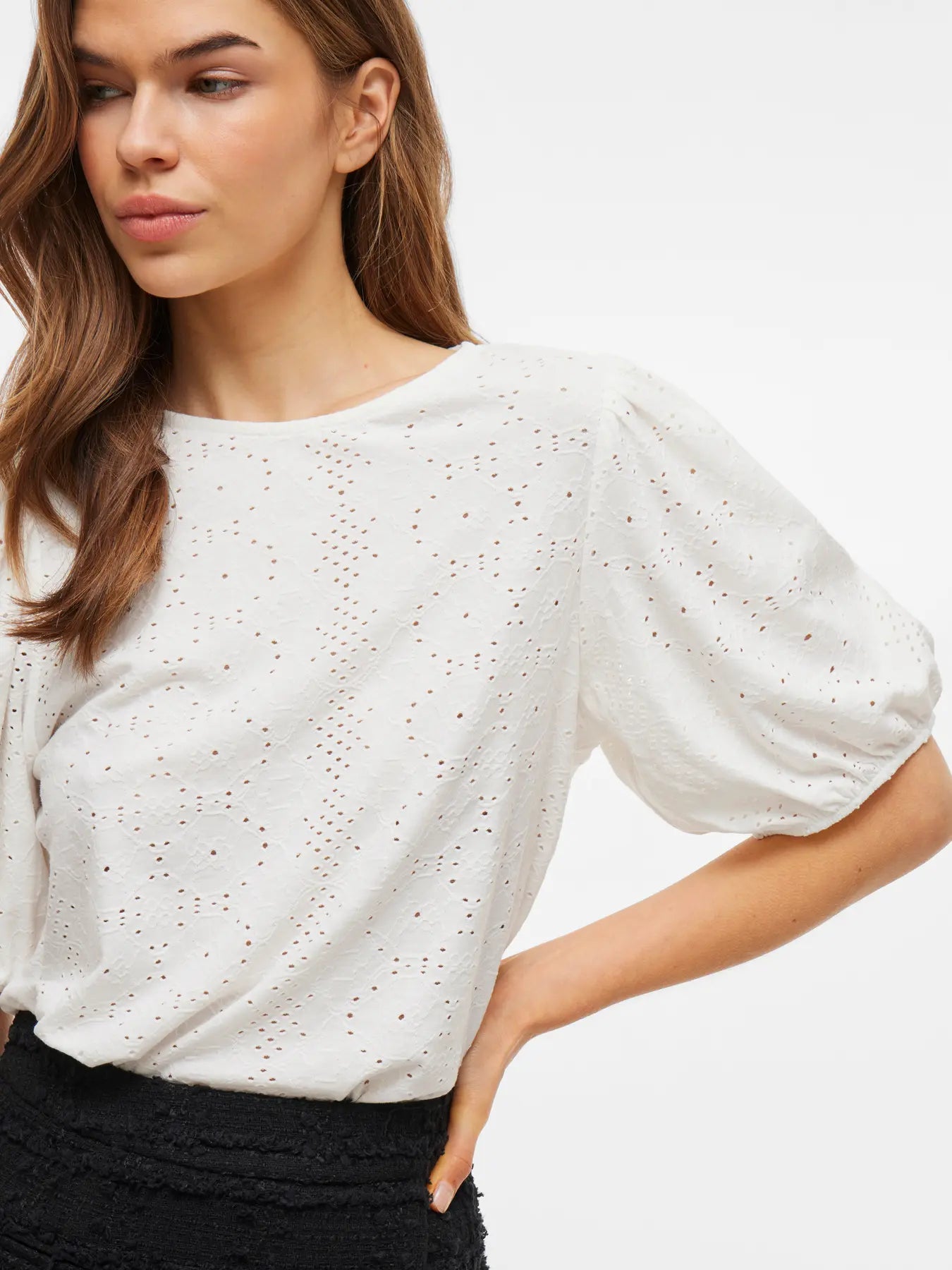 VIKALLY O-NECK 2/4 TOP WHITE
