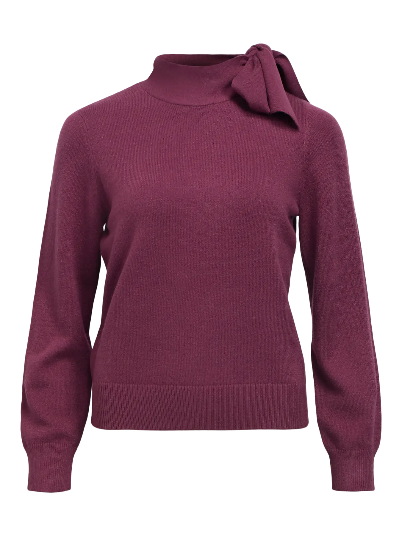 OBJTHESS L/S BOW KNIT PULLOVER WINE