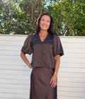 YASPELLA 2/4 V-NECK TOP CHOCOLATE BROWN