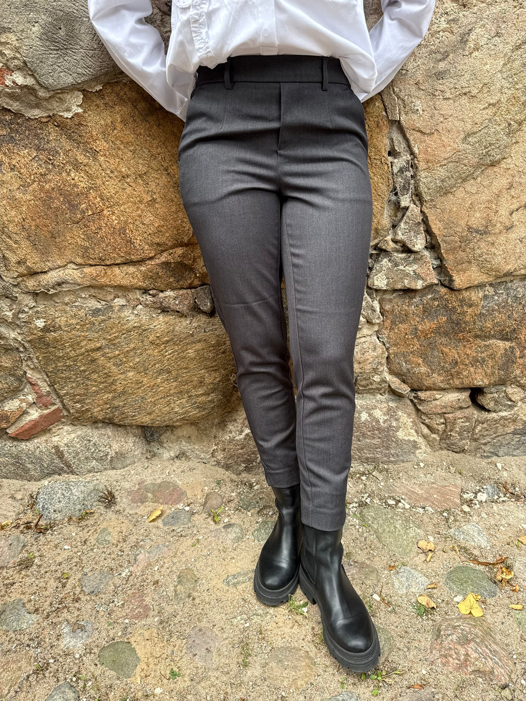 OBJLISA SLIM PANT MEDIUM GREY MELANGE