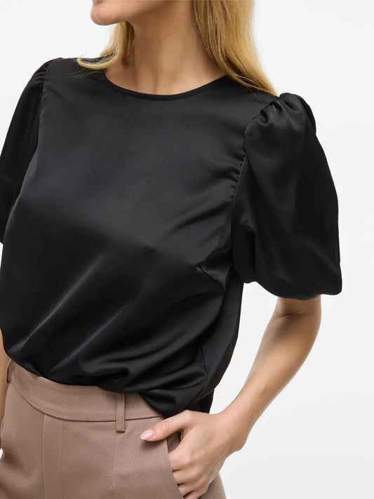 VIELLETTE 2/4 SATIN PUFF TOP BLACK