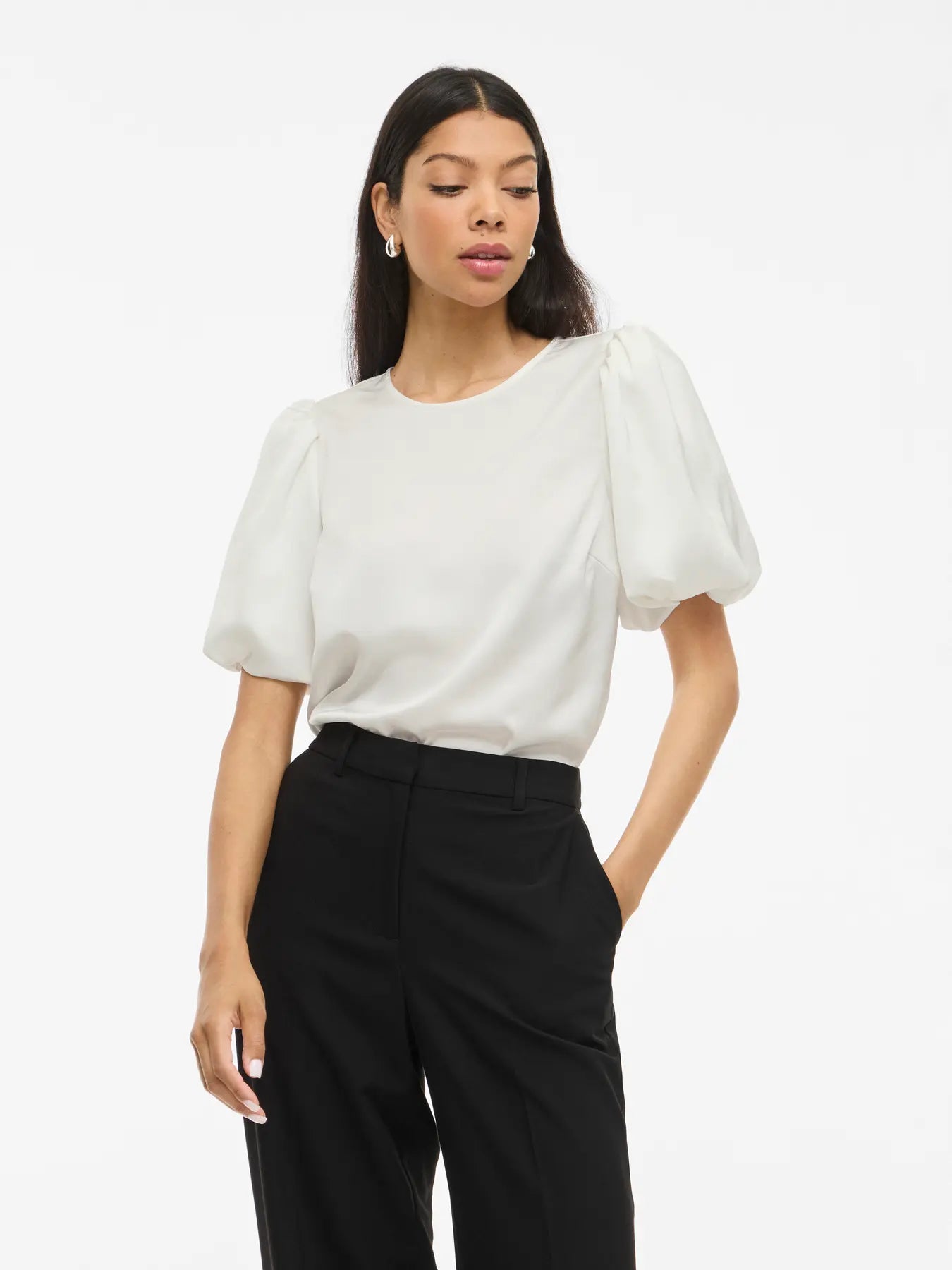 VIELLETTE 2/4 SATIN PUFF TOP SNOW WHITE