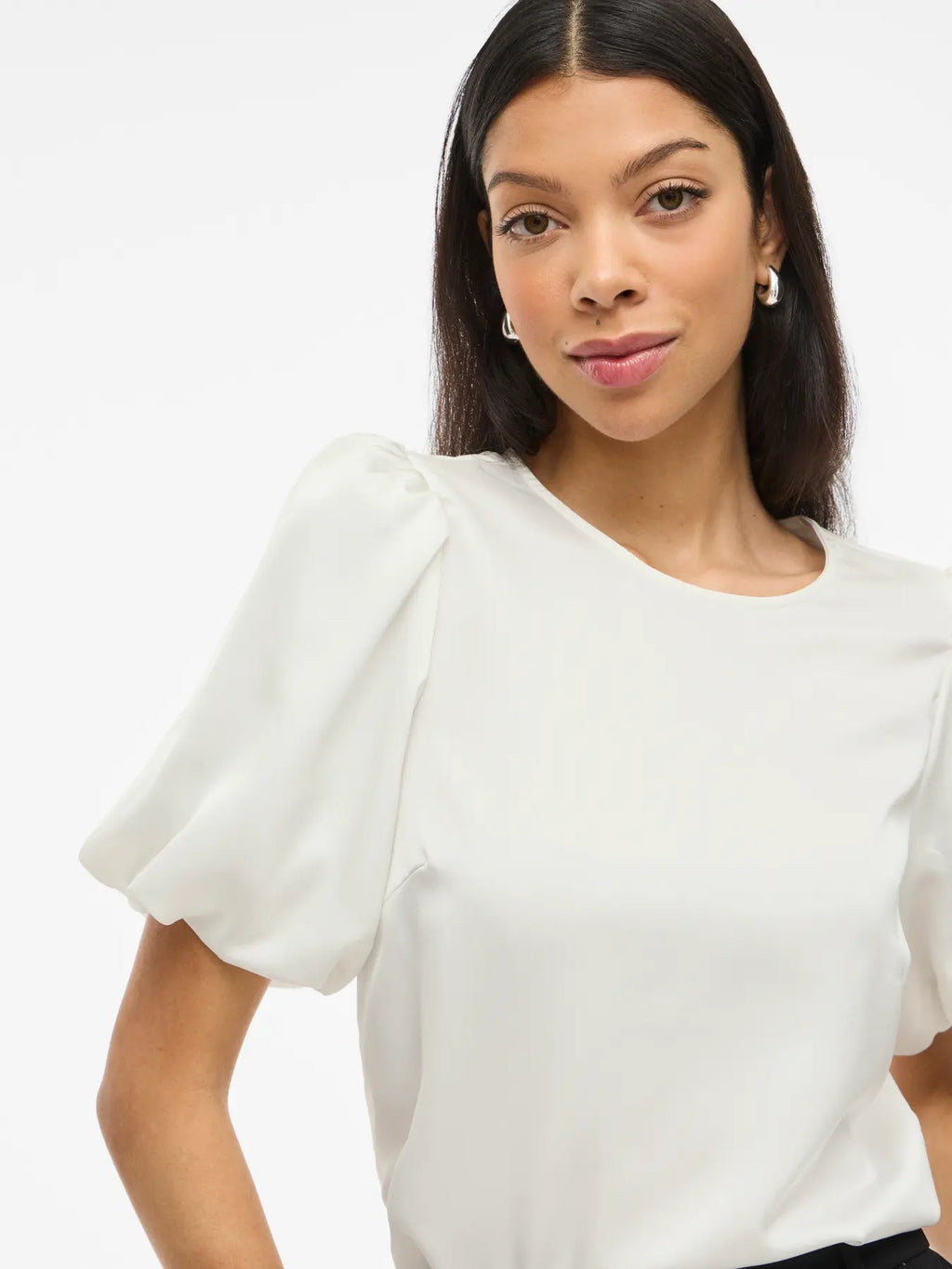VIELLETTE 2/4 SATIN PUFF TOP SNOW WHITE