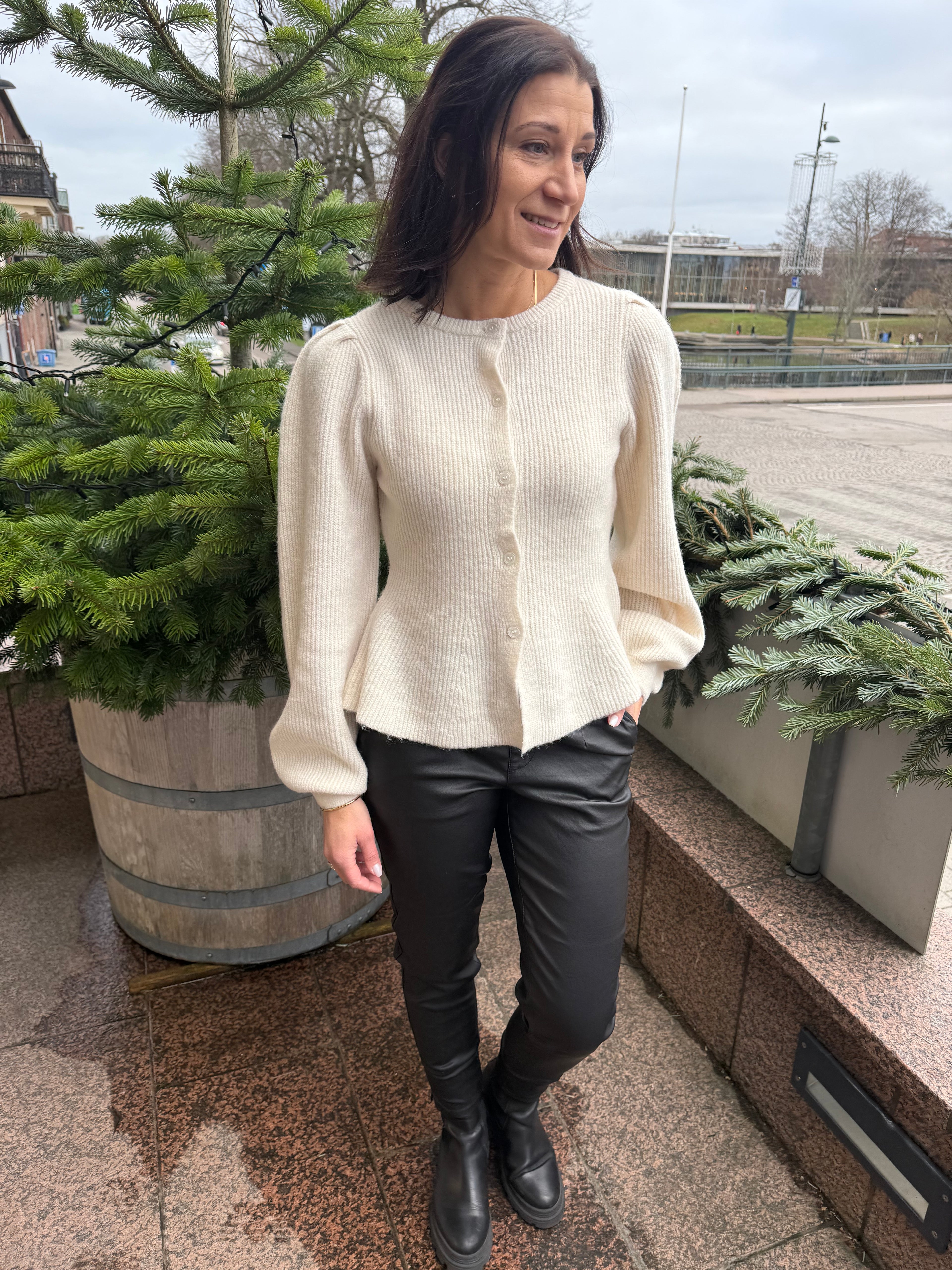 PCSILLY LS PUFF KNIT CARDIGAN BEIGE