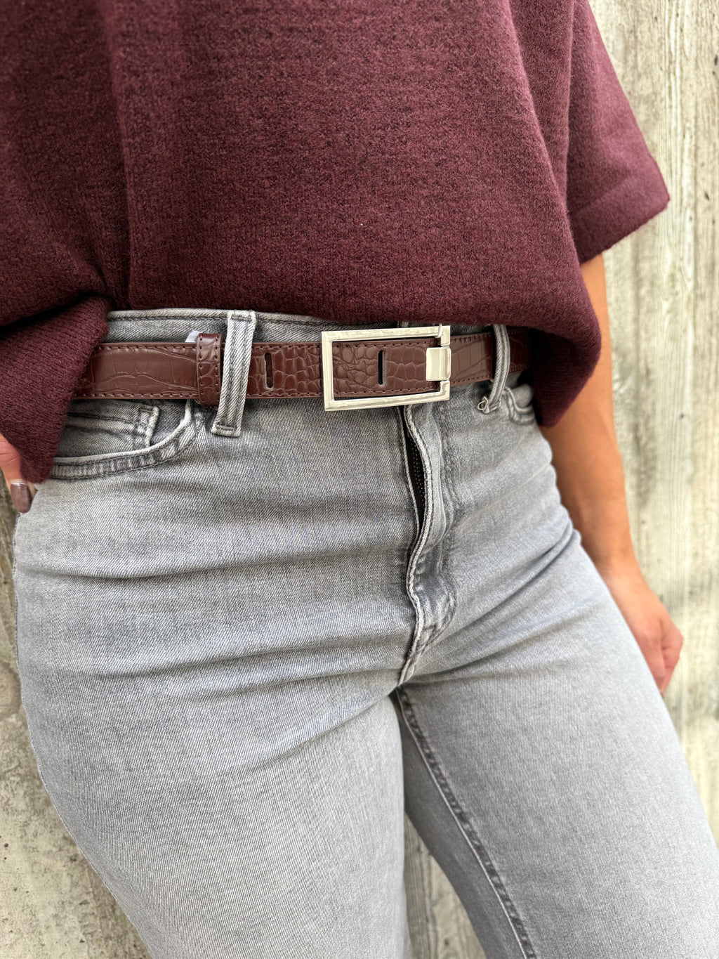 ONLASTA CROCO PU JEANS BELT BROWN