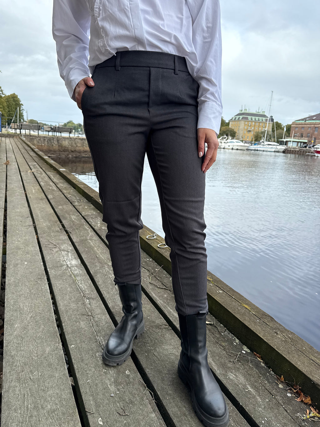 OBJLISA SLIM PANT MEDIUM GREY MELANGE