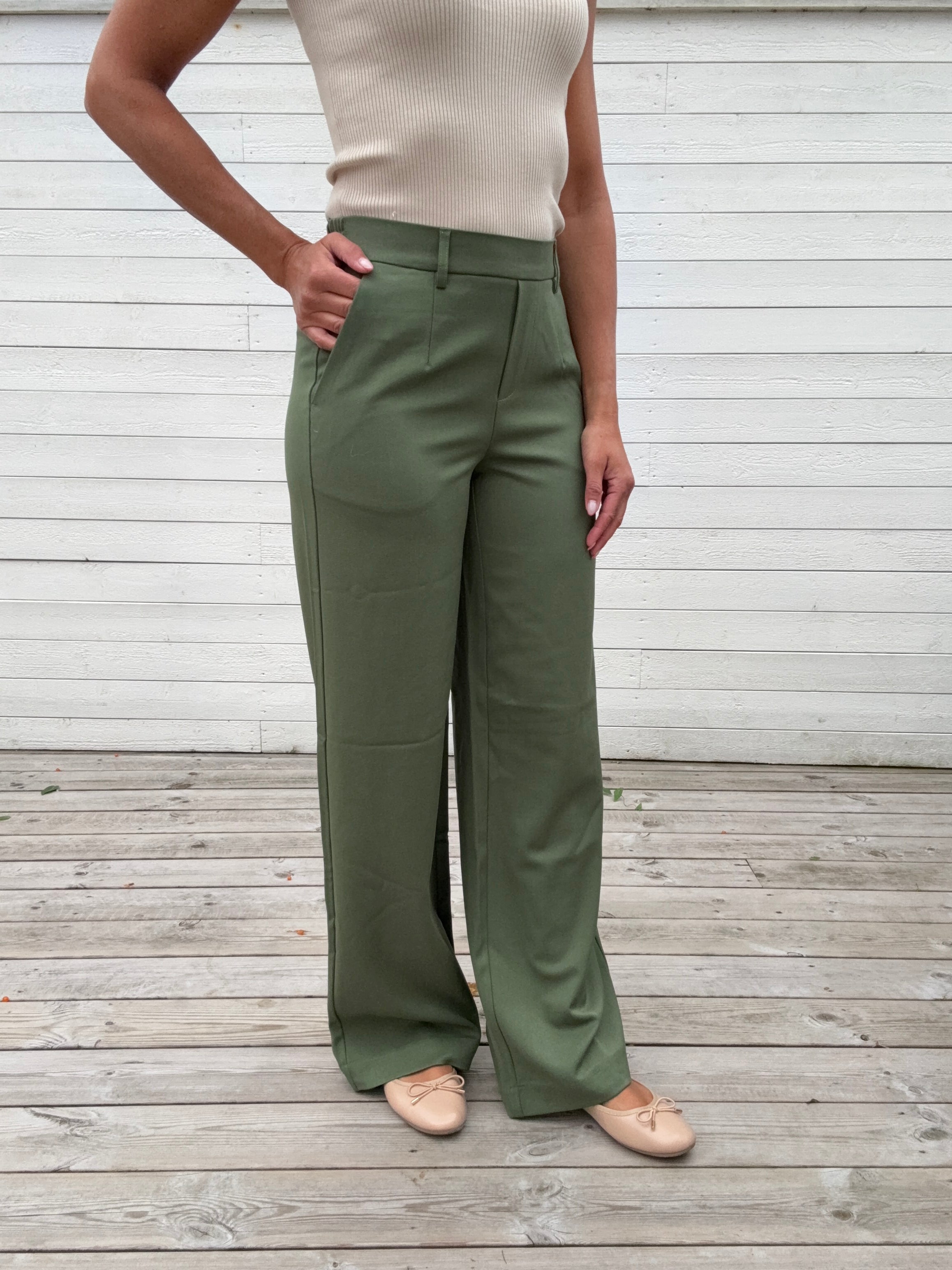OBJLISA WIDE PANT BRONZE GREEN