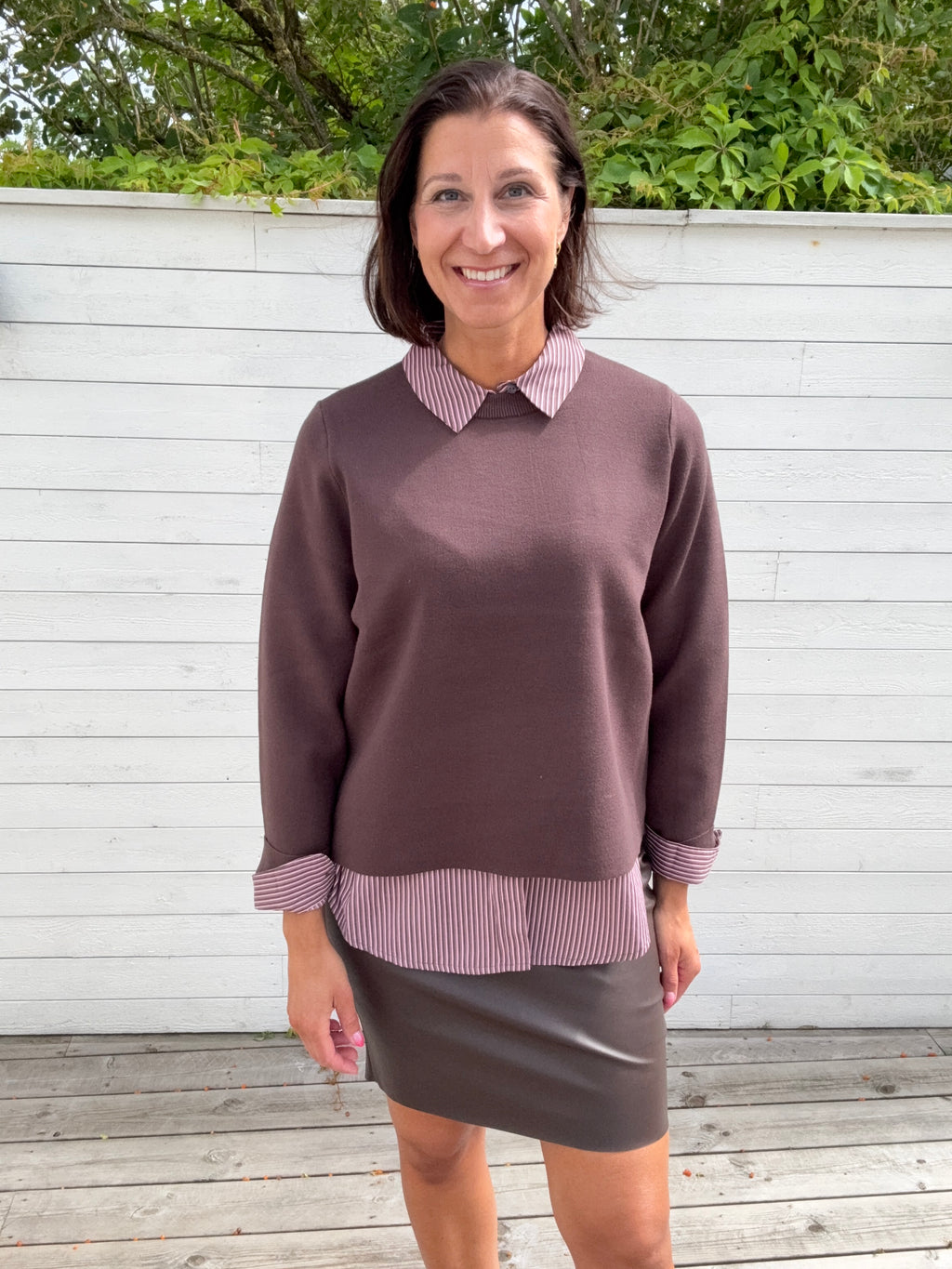 OBJREYNARD O-NECK PULLOVER SEAL BROWN
