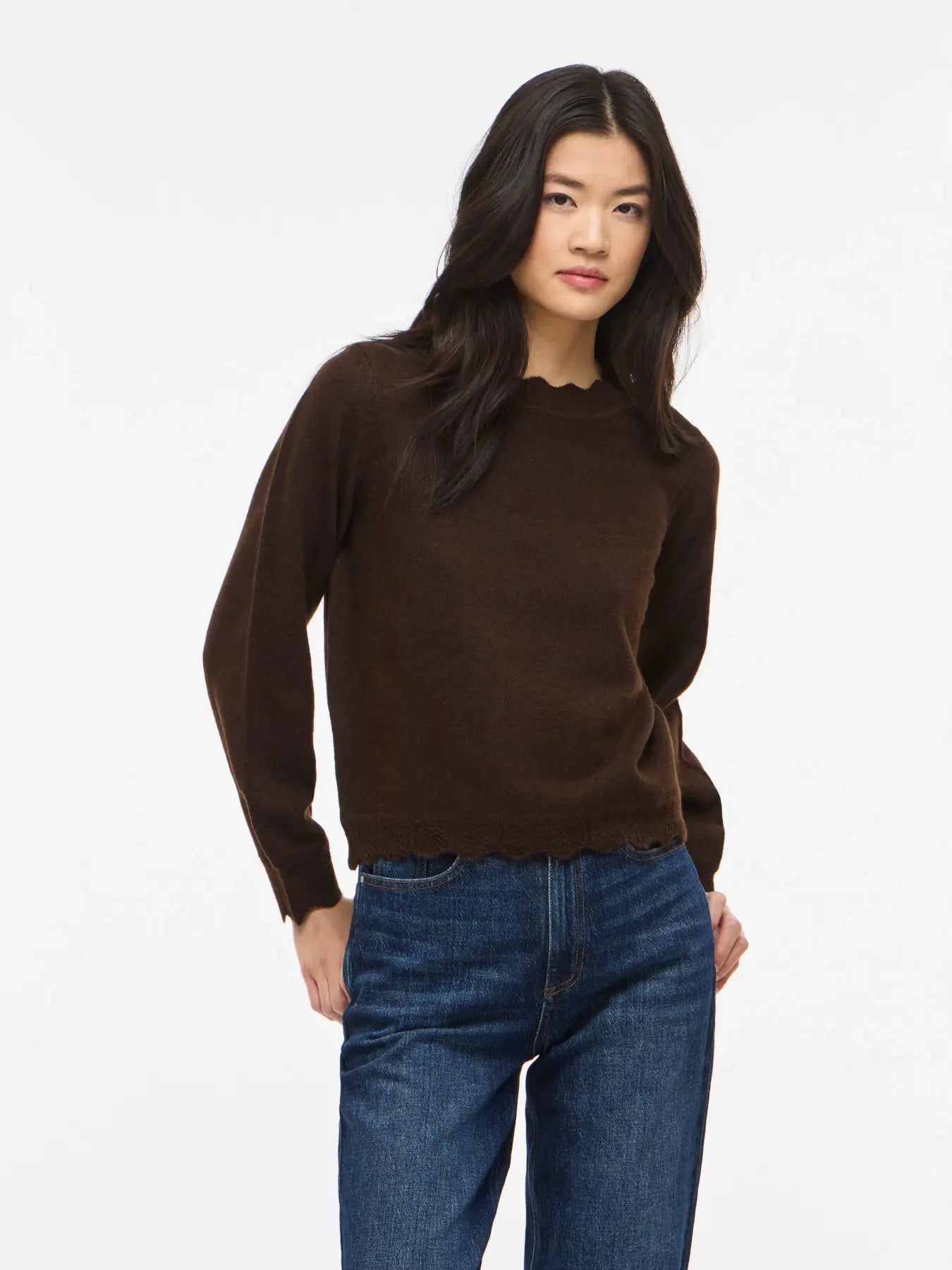 VINIKOLINA O-NECK L/S KNIT TOP COFFEE BEAN