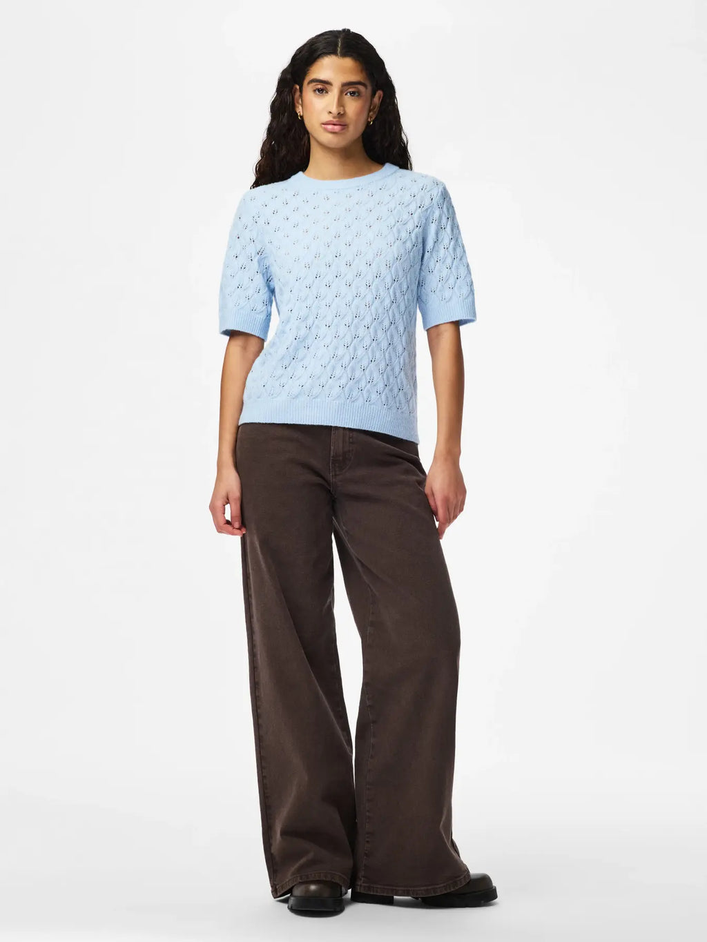 PCLELOU SS O-NECK KNIT- LJUSBLÅ