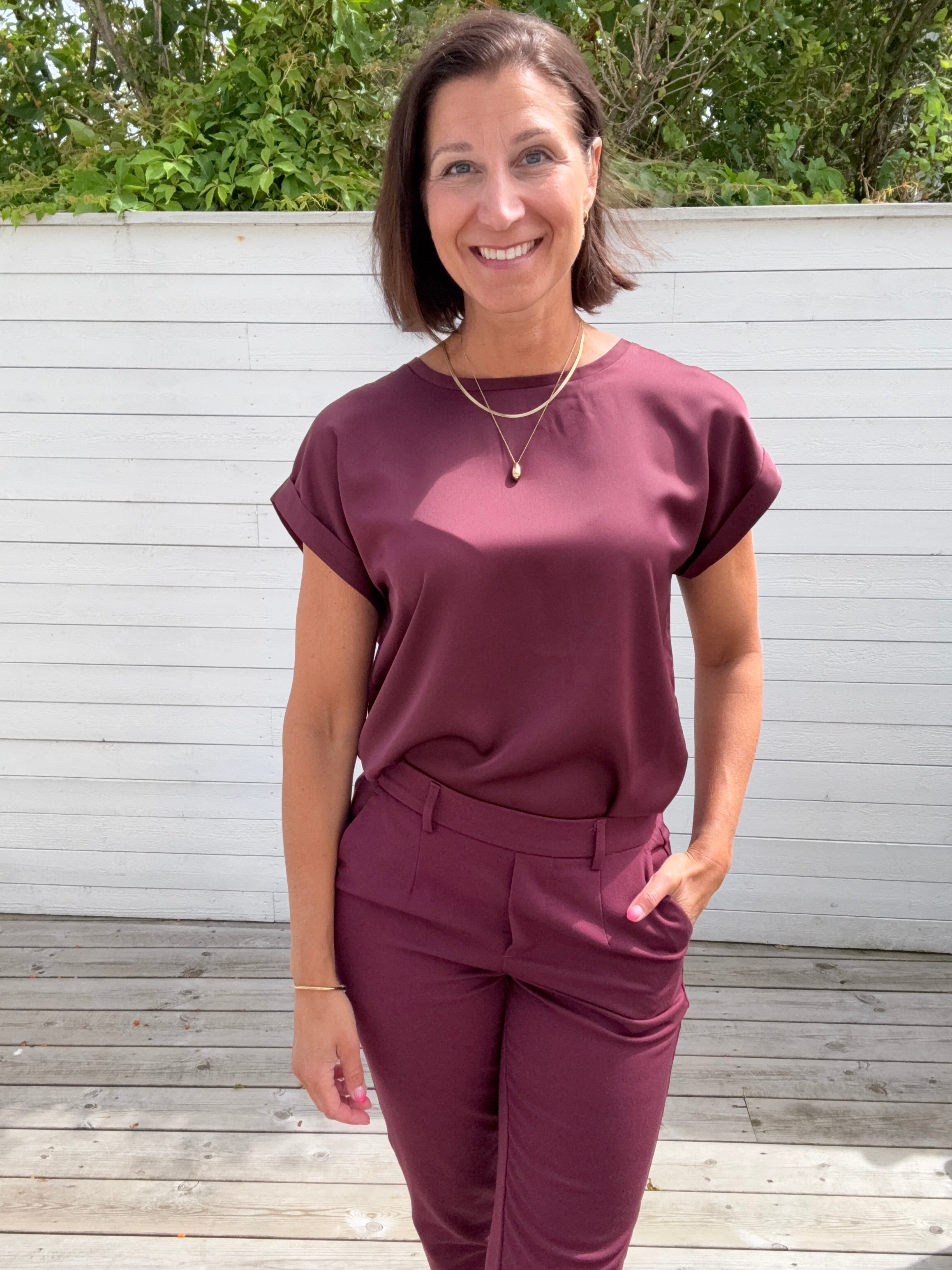 VIELLETTE S/S SATIN TOP- PORT ROYAL