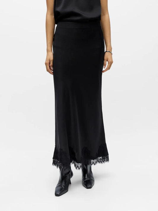 OBJNALINE MW LONG LACE SKIRT BLACK