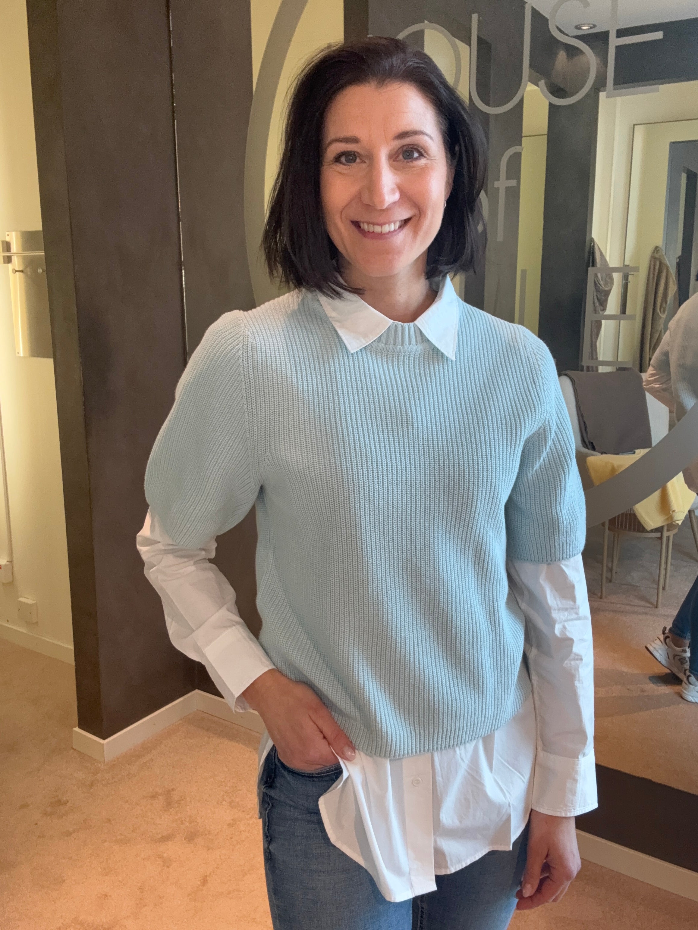 OBJFLO S/S KNIT PULLOVER WINTER SKY