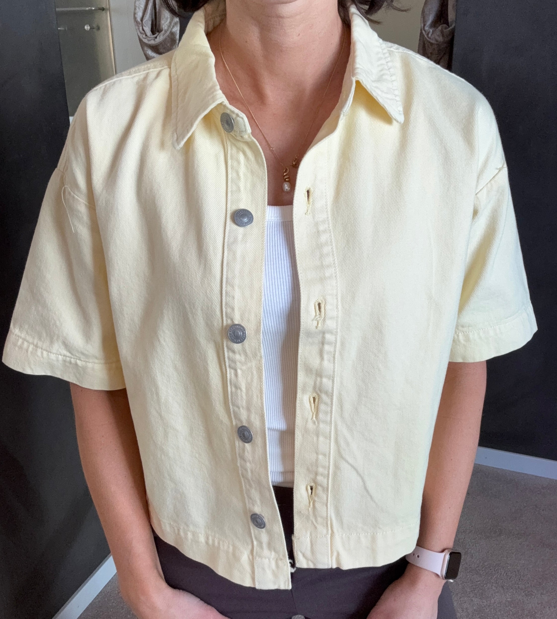 PCSKY SS A-SHAPE DENIM TOP FRENCH VANILLA