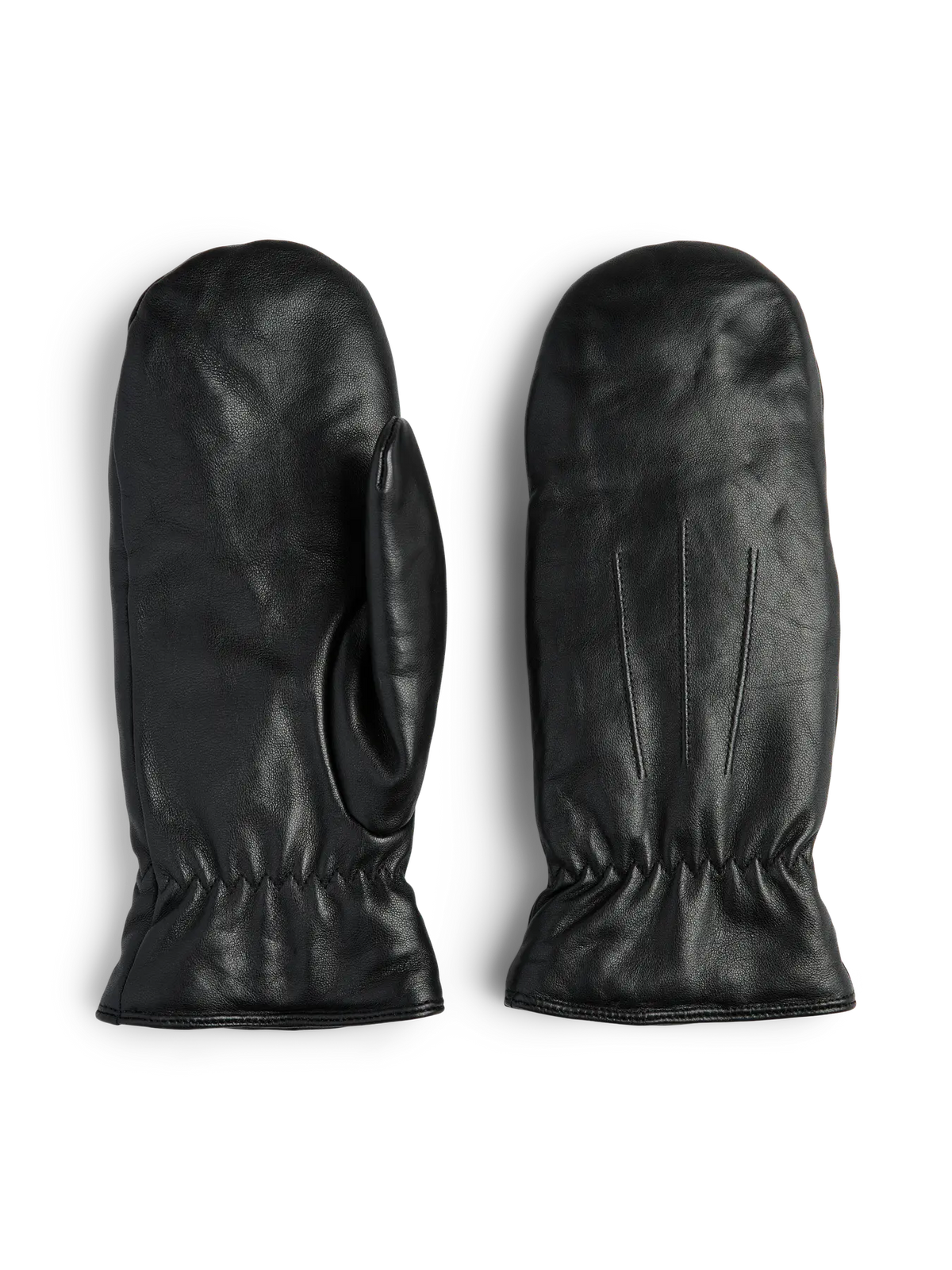 PCNELLIE LEATHER MITTENS BLACK