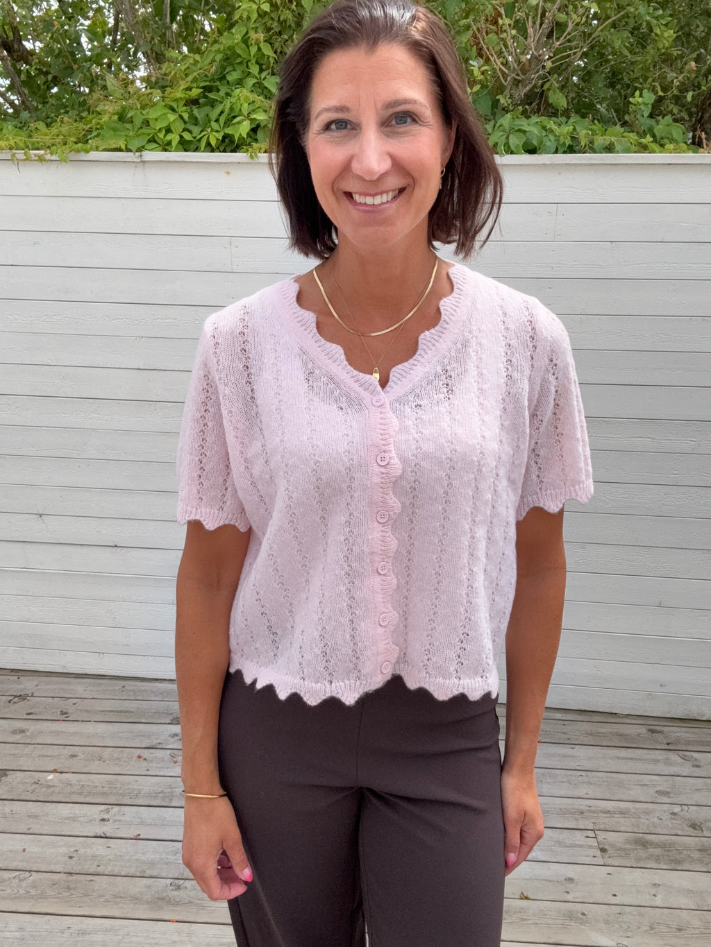 PCADA SS V-NECK KNIT CARDIGAN PINK