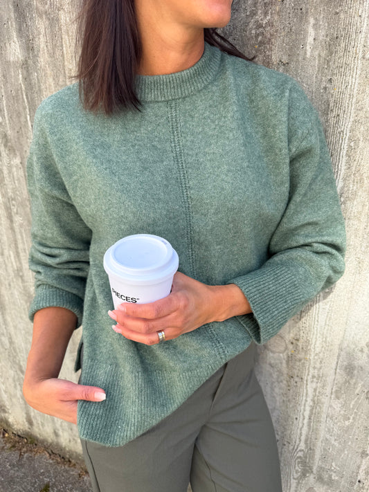 OBJJUNO L/S LO O-NECK KNIT GREEN MELANGE