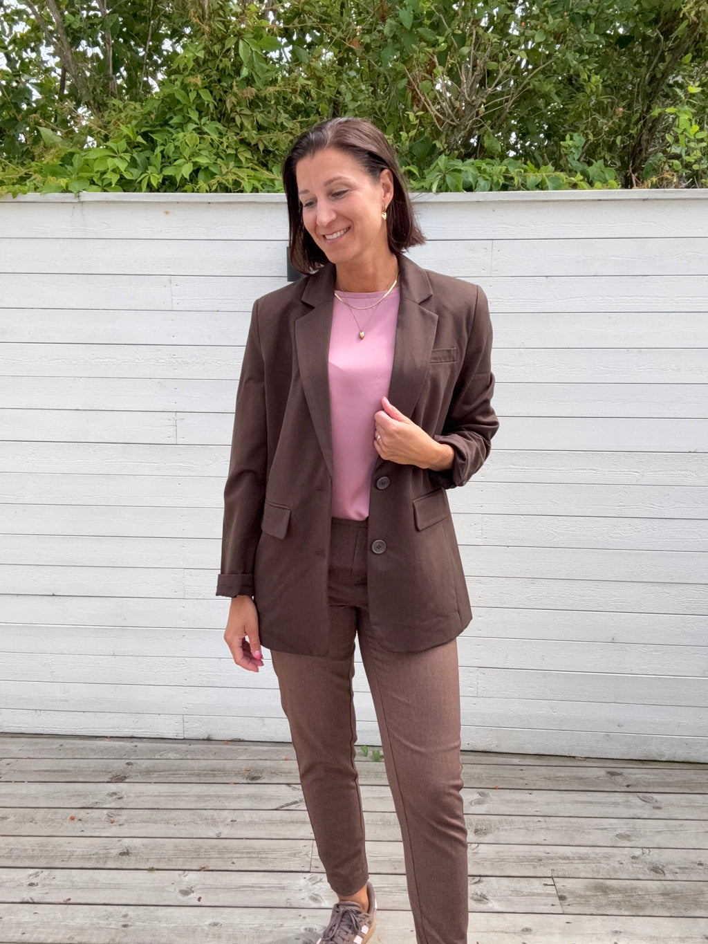 PCKAMIL LS LOOSE BLAZER HOT FUDGE