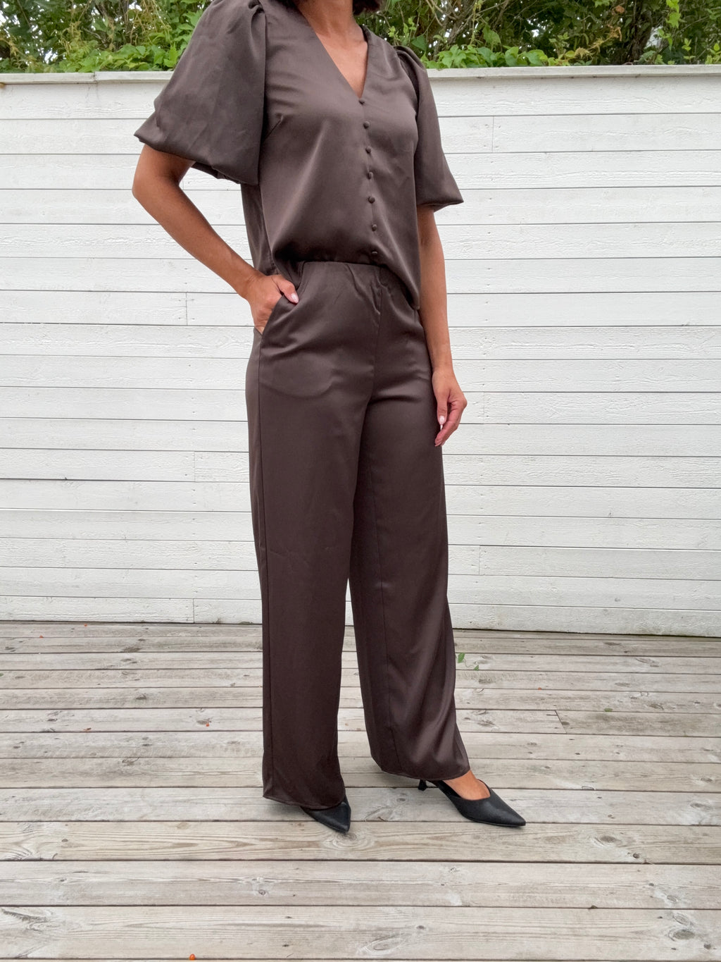 YASPELLA HW WIDE PANTS CHOCOLATE BROWN