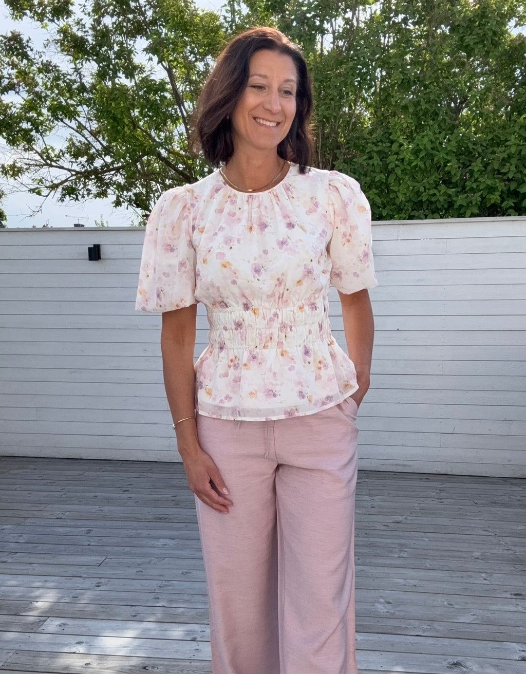 AWTALIHA 2/4 O-NECK SMOCK TOP