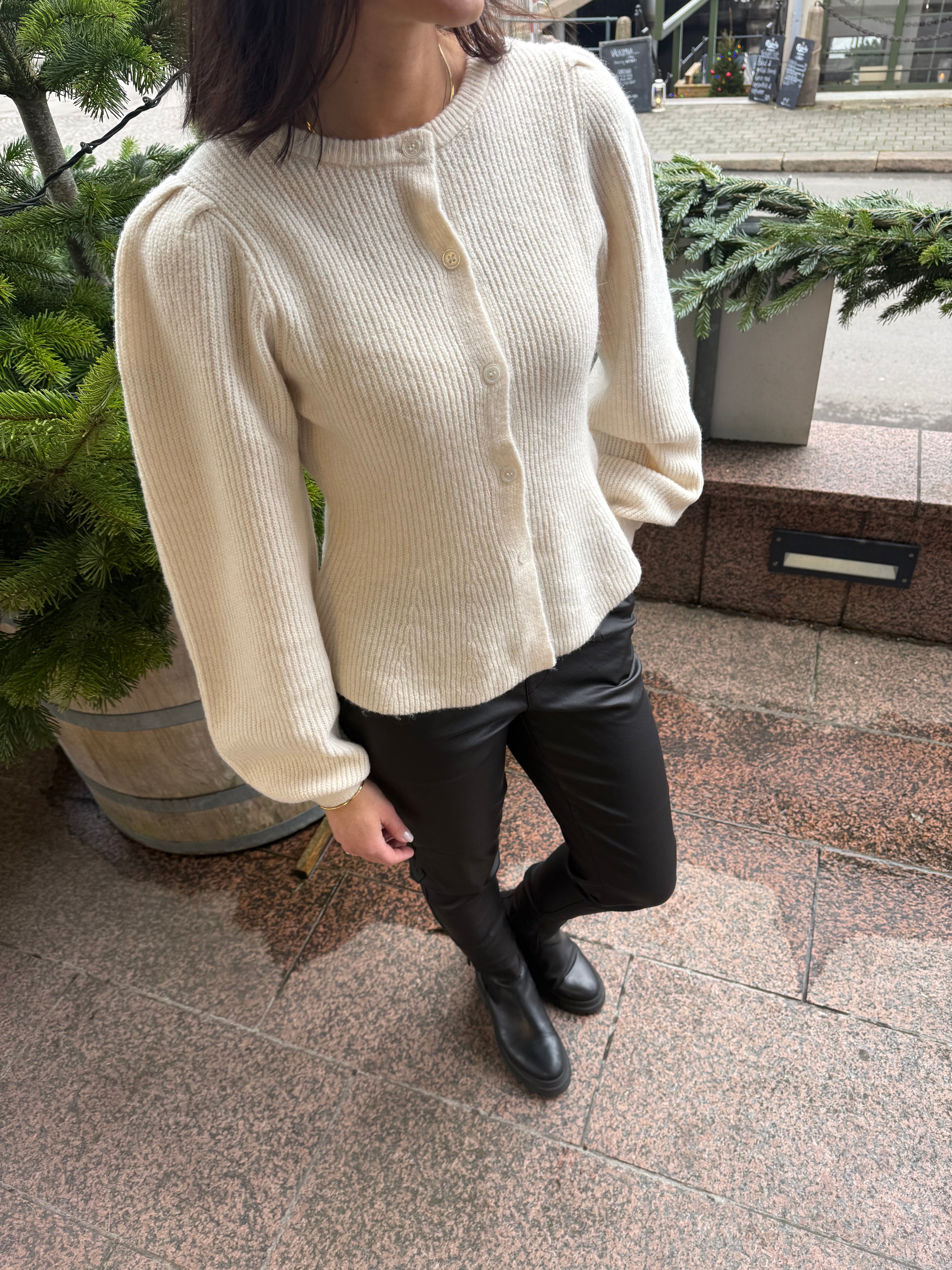 PCSILLY LS PUFF KNIT CARDIGAN BEIGE