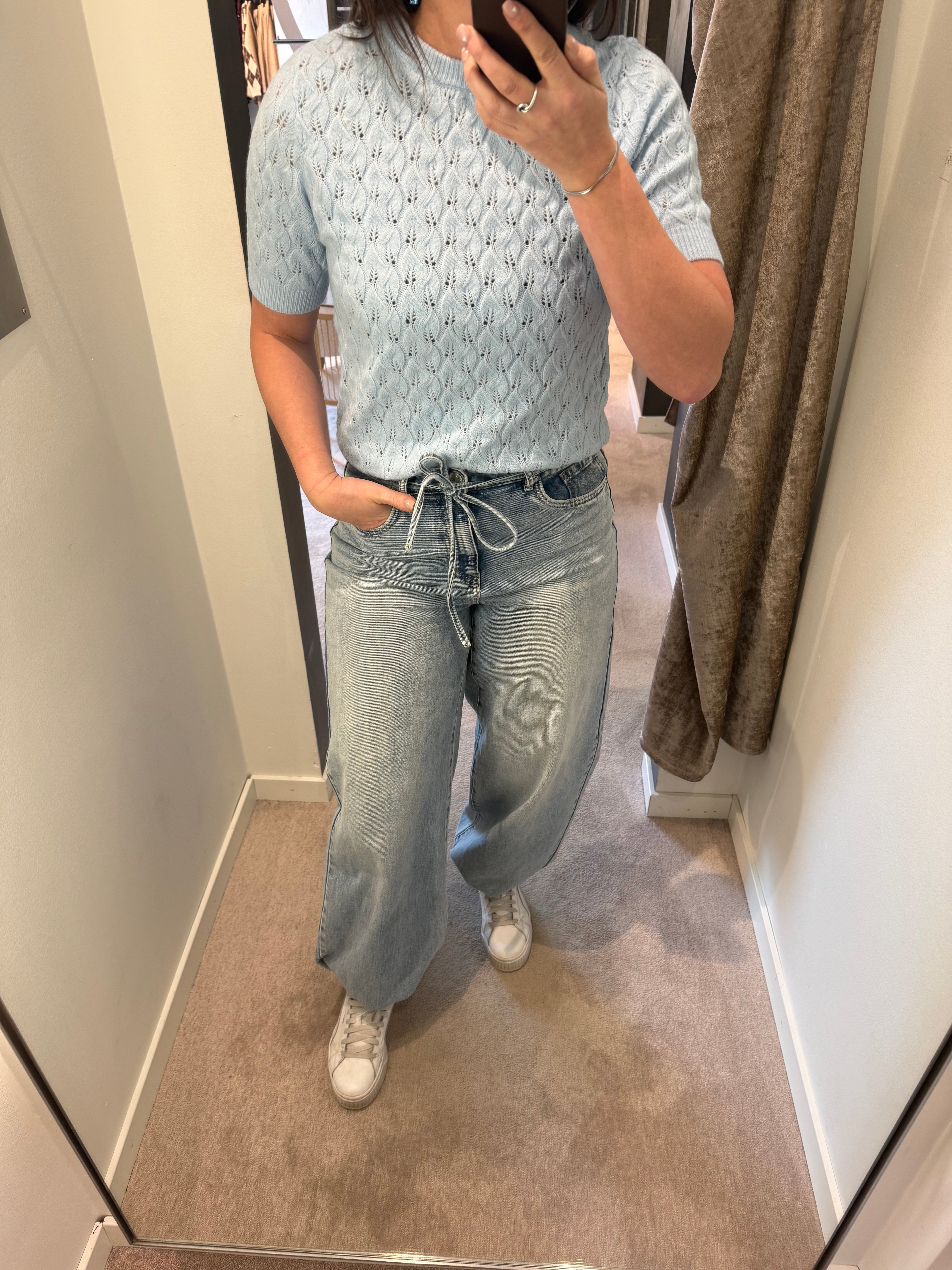 PCLELOU SS O-NECK KNIT- LJUSBLÅ