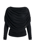 OBJDINA L/S BOATNECK CAPE TOP BLACK