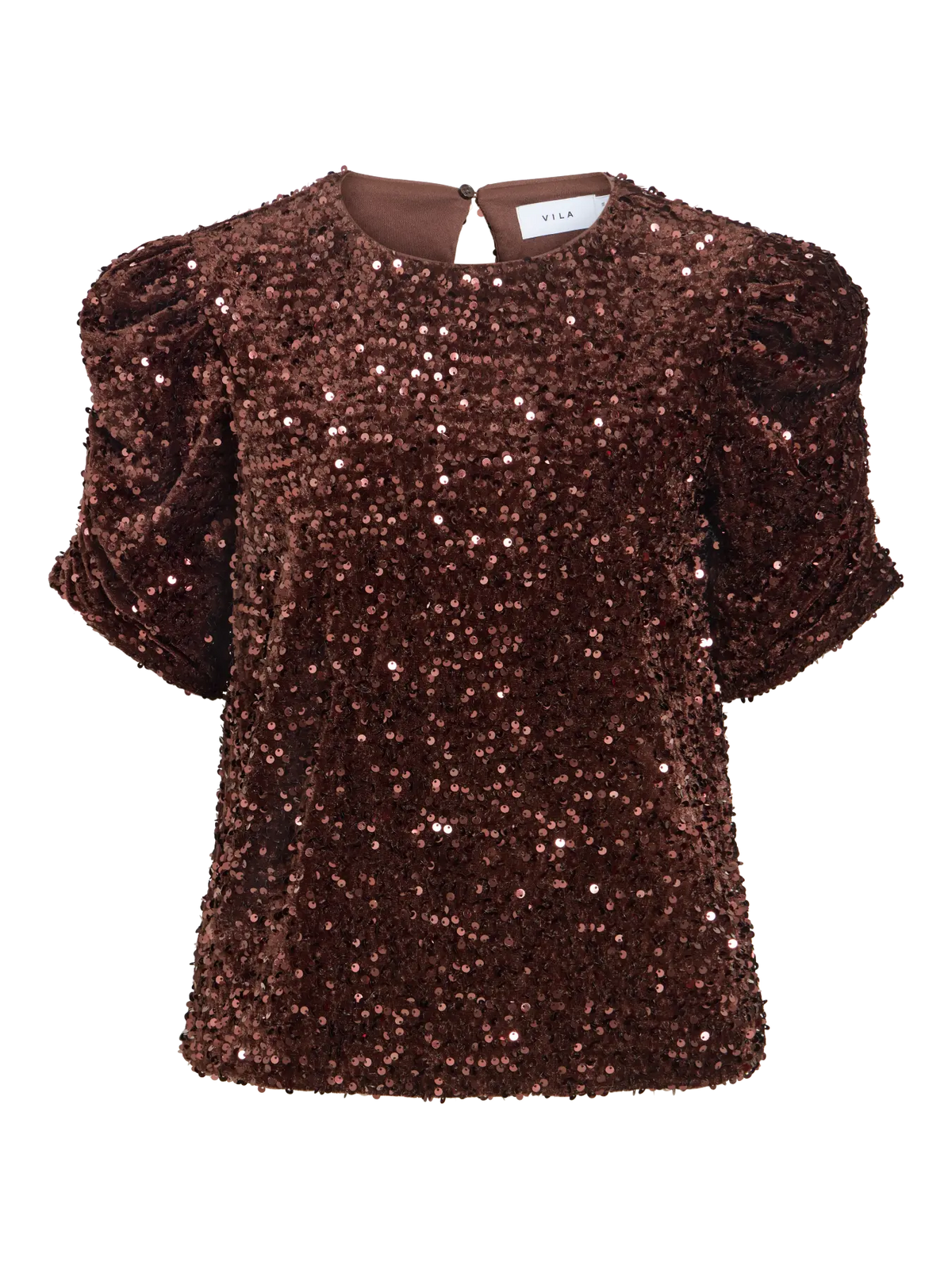VIBELIEVE O-NECK PUFF SEQUINS TOP