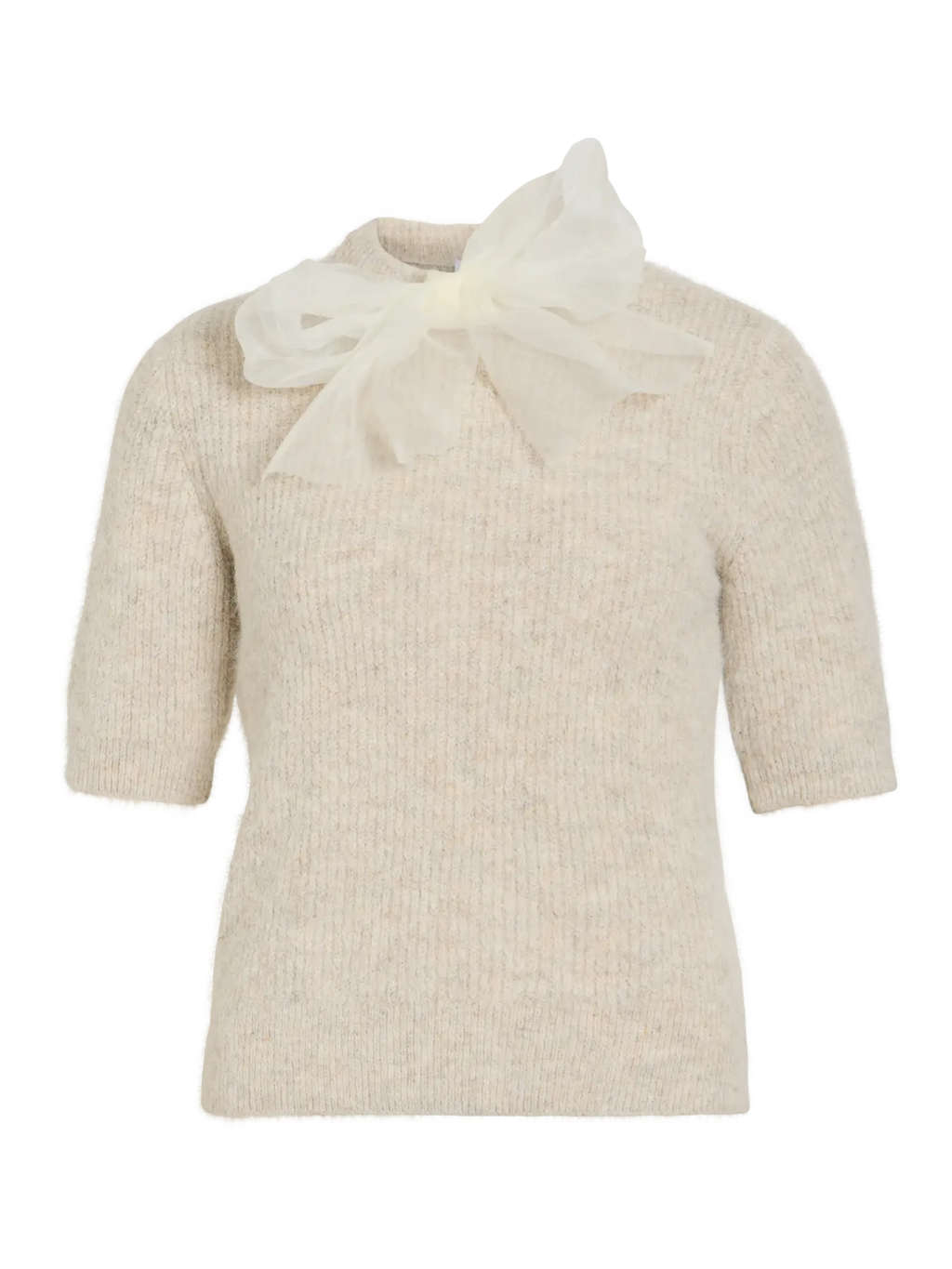 VIITZA O-NECK 2/4 BOW KNIT TOP BEIGE