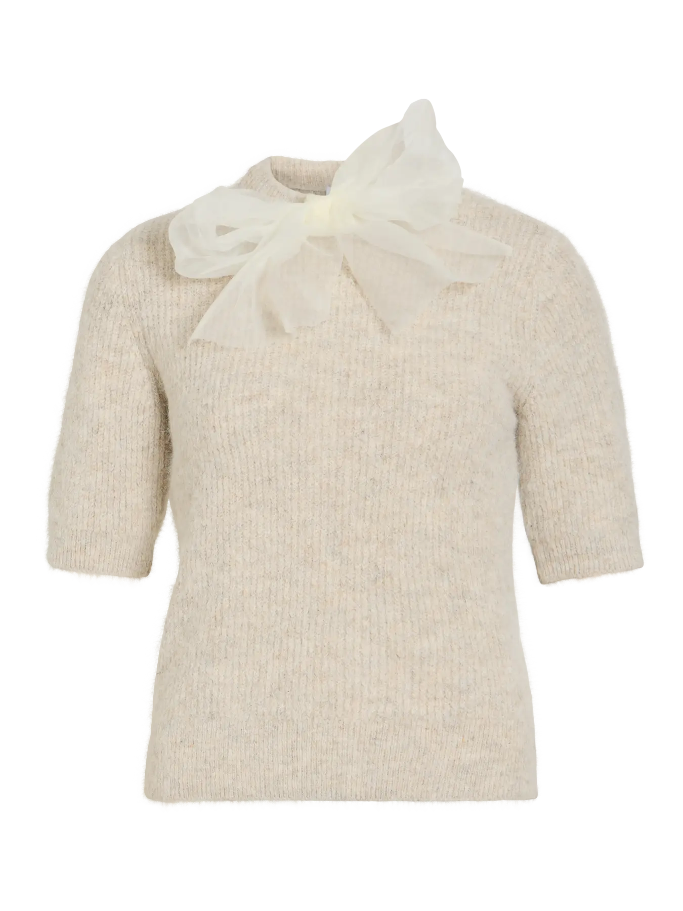 VIITZA O-NECK 2/4 BOW KNIT TOP BEIGE