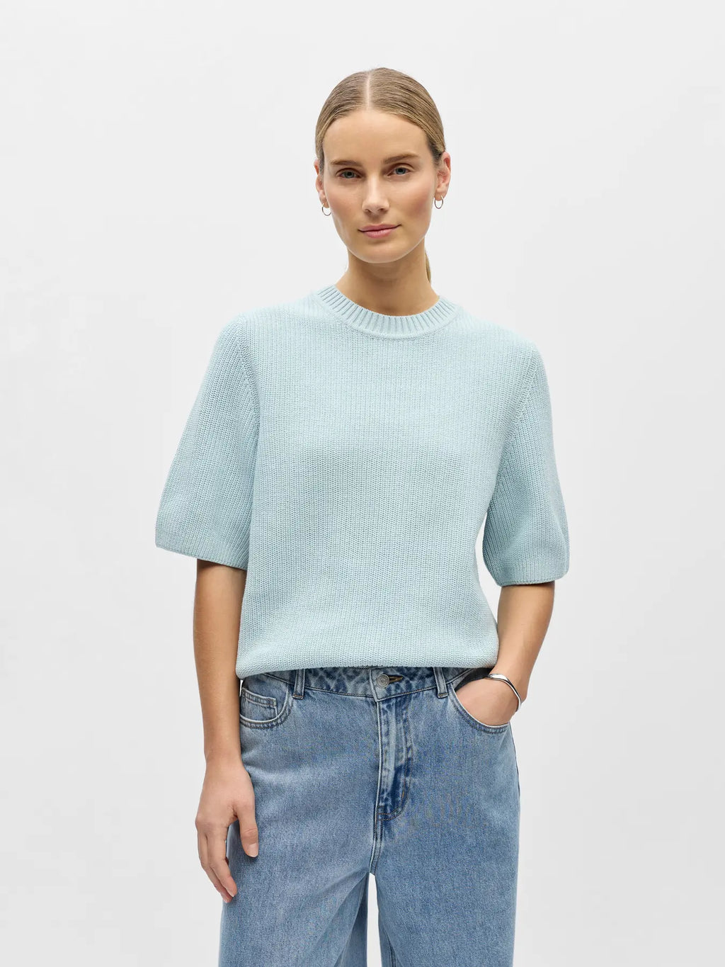 OBJFLO S/S KNIT PULLOVER WINTER SKY