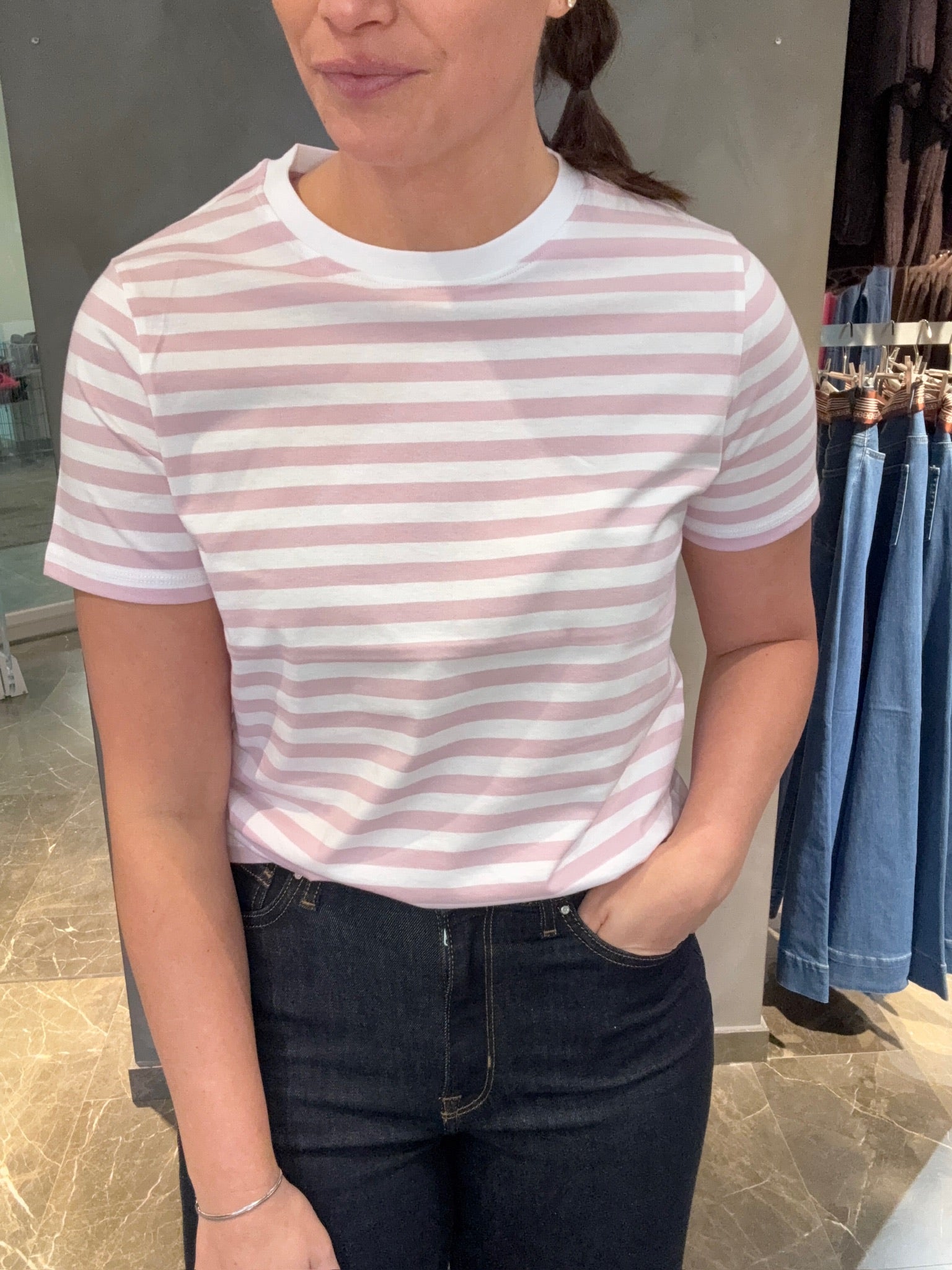 PCRIA SS TEE STRIPES PINK