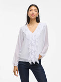 VIANE L/S V-NECK FRILL TOP