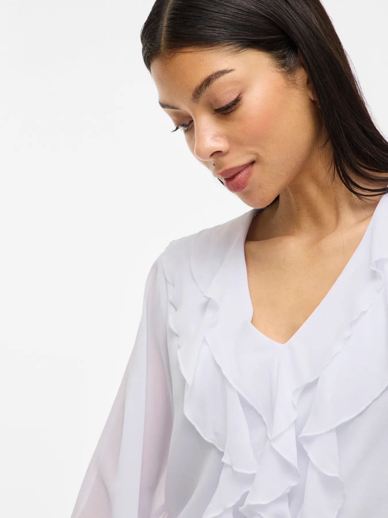 VIANE L/S V-NECK FRILL TOP