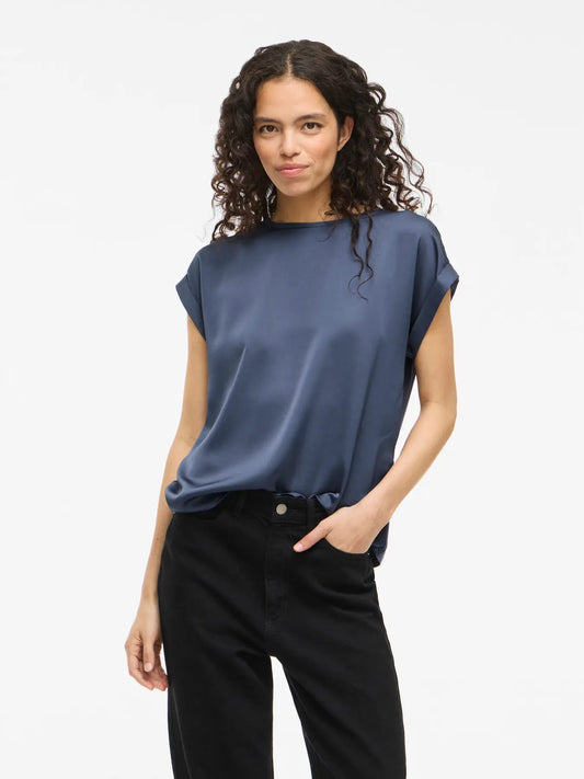 VIELLETTE S/S SATIN TOP VINTAGE INDIGO