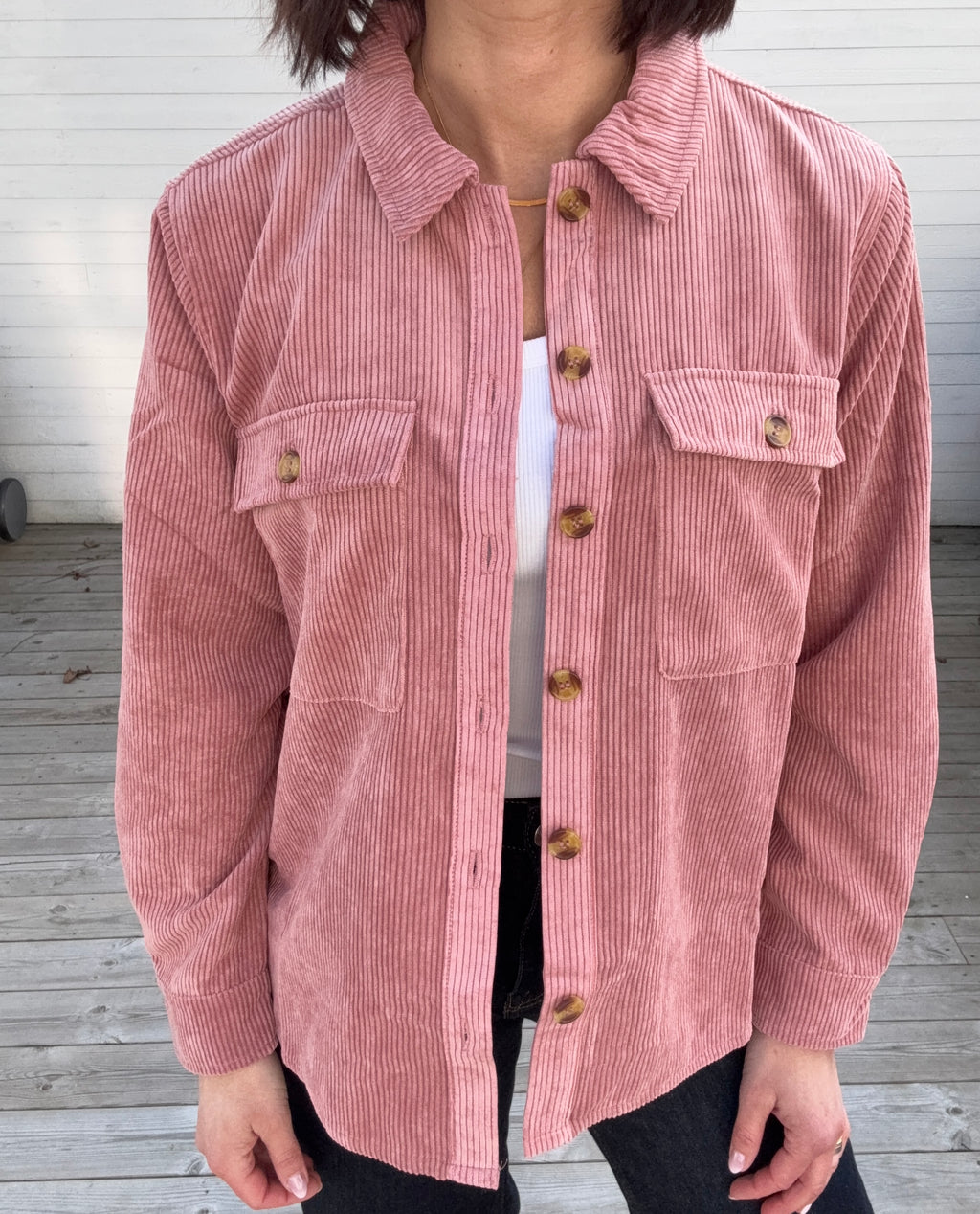 PCEFFI LS CORDUROY SHIRT ASH ROSE
