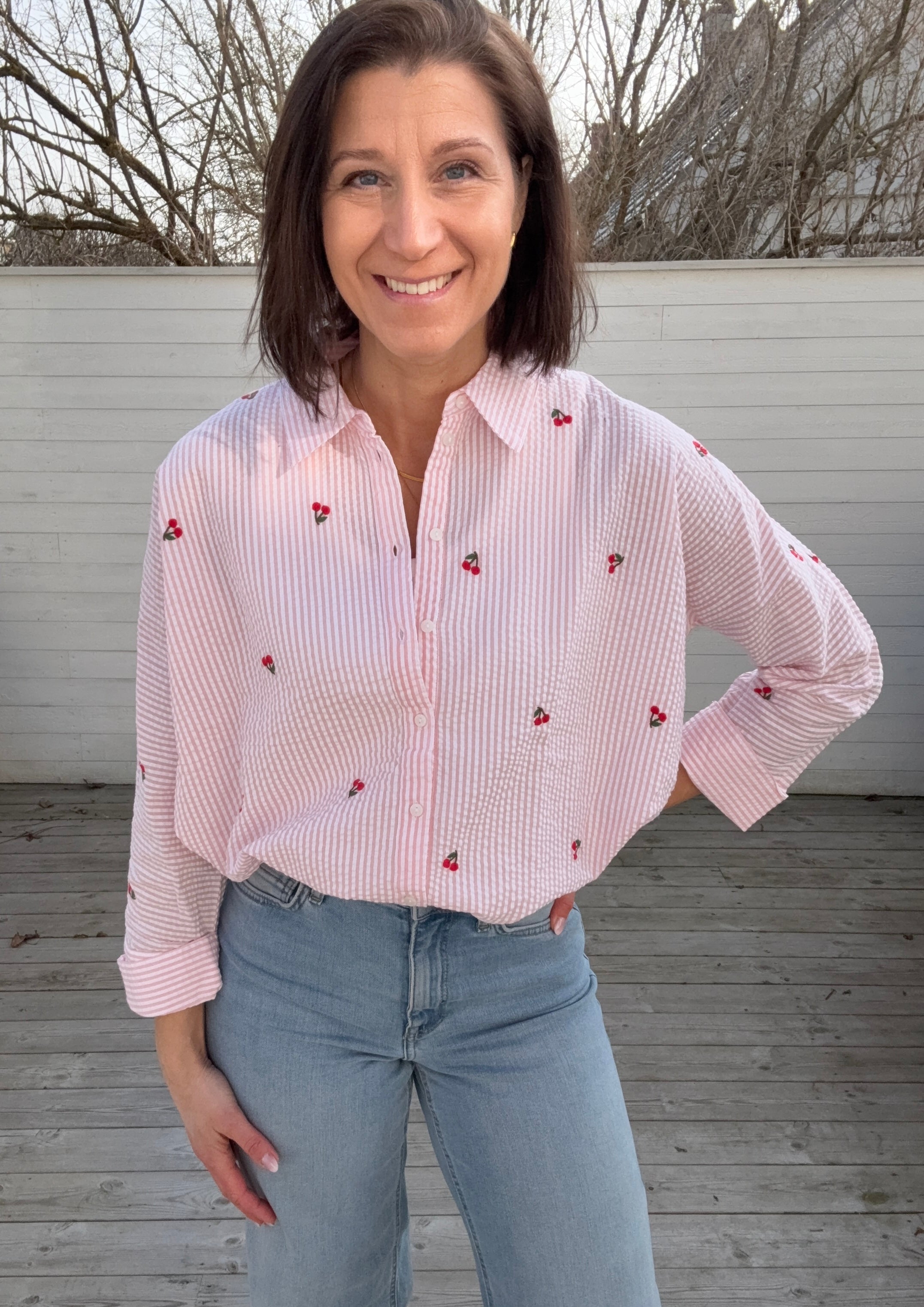 ONLNEW LINA GRACE L/S CHERRY SHIRT