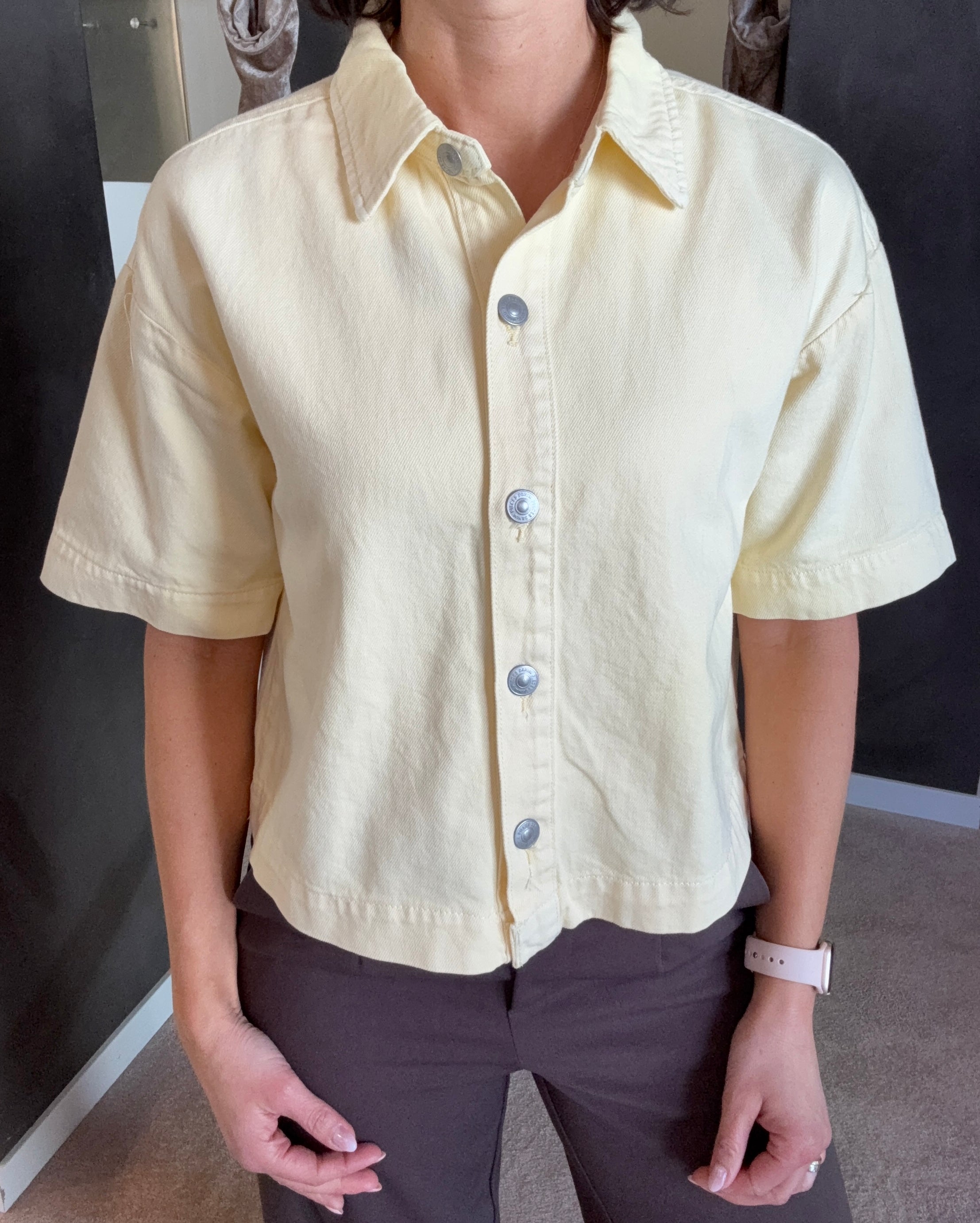 PCSKY SS A-SHAPE DENIM TOP FRENCH VANILLA