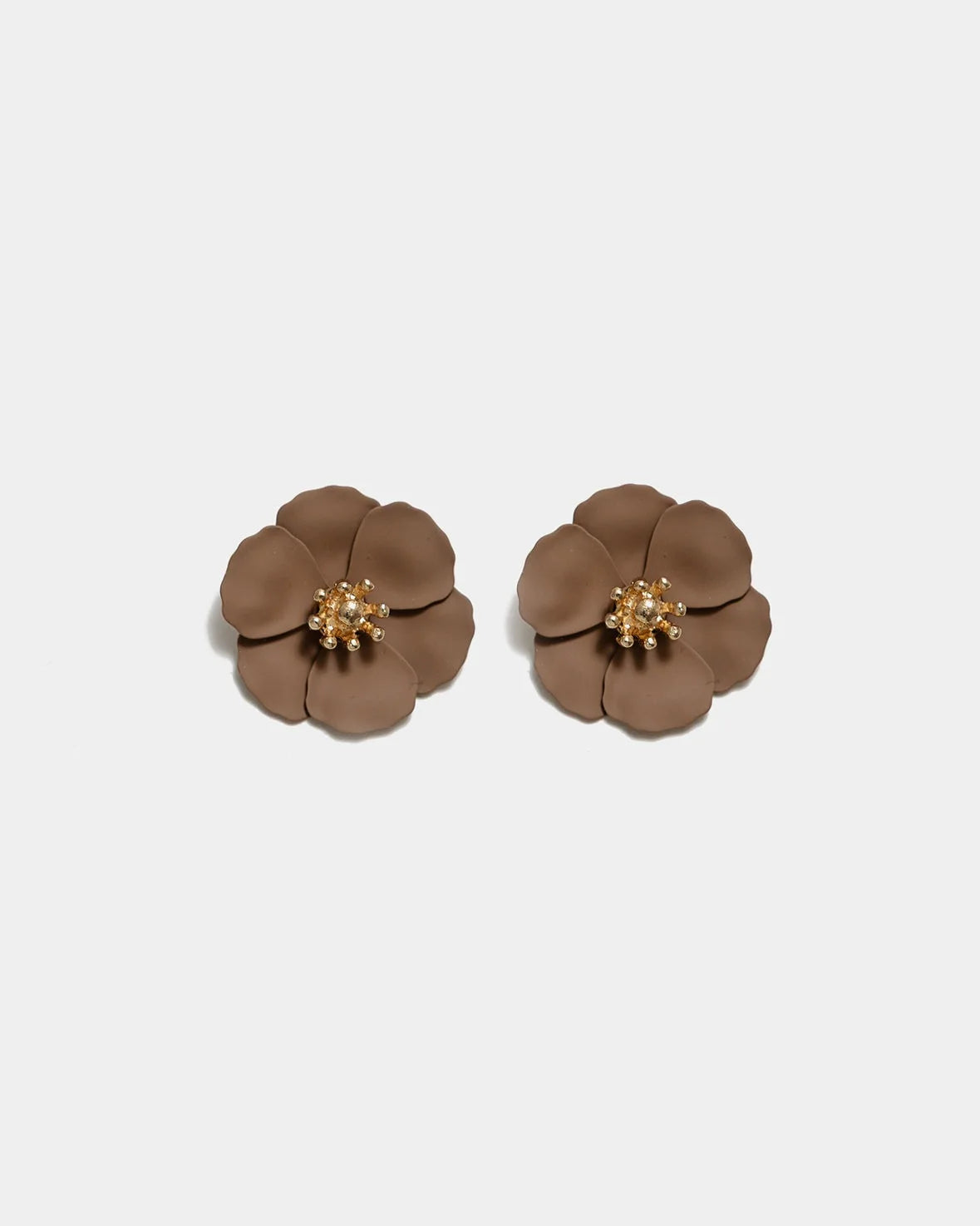 Flower Small Earrings- Light brown mat