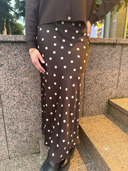 VIELLETTE HW MIDI SKIRT COFFEE BEAN DOT