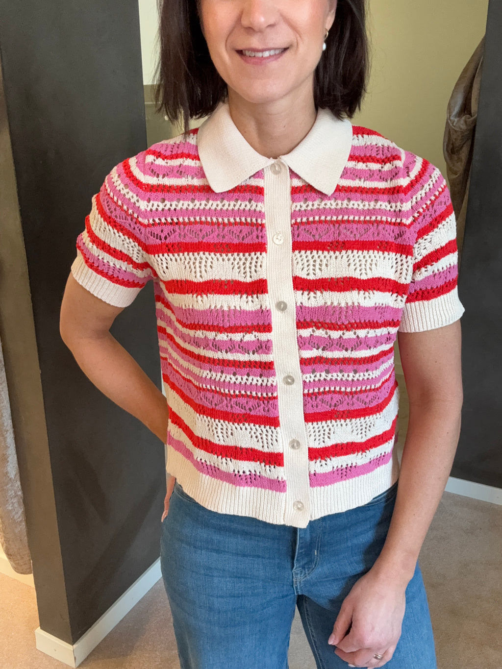 ONLLULA POLO S/S CARDIGAN PINK