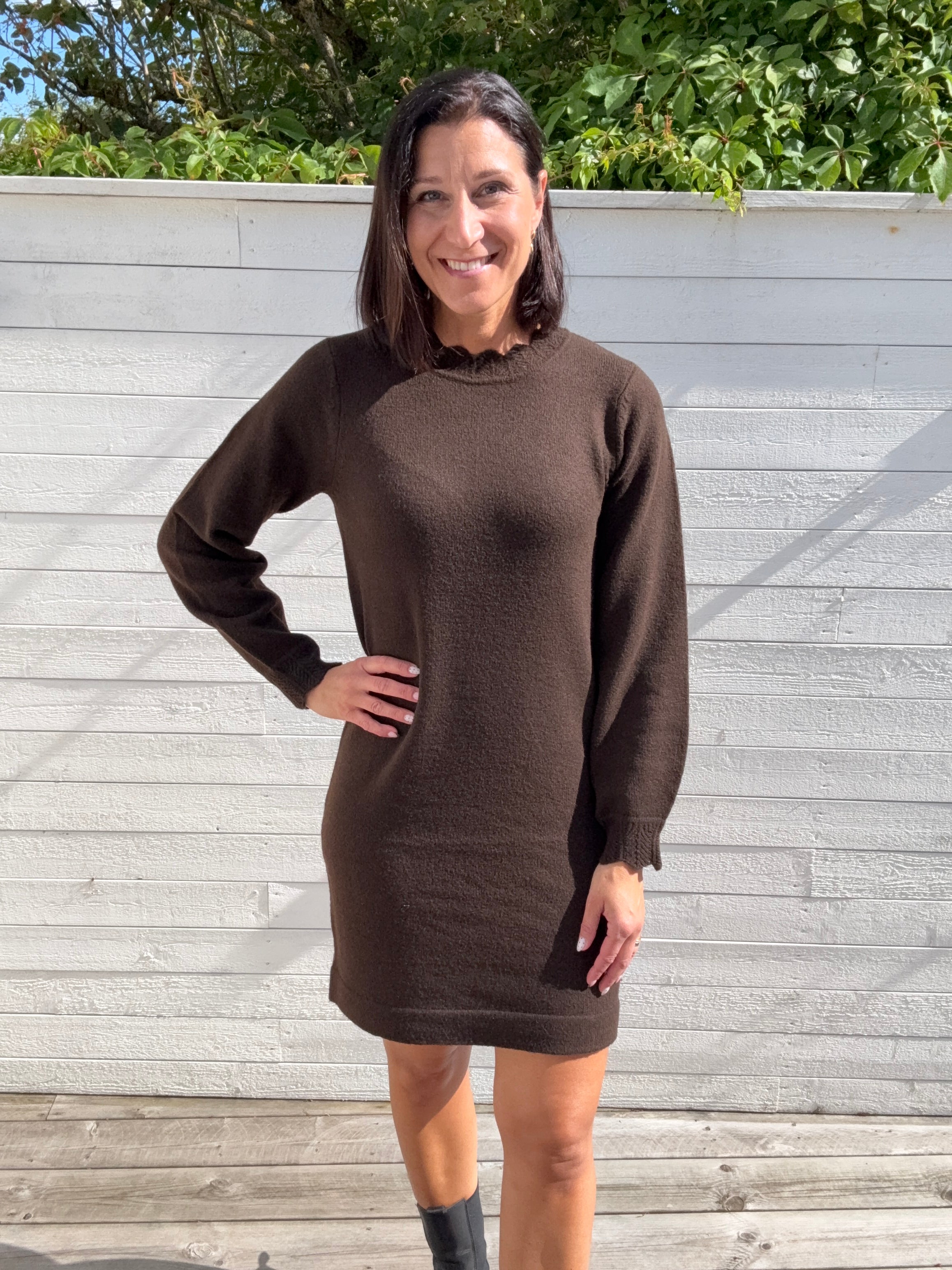 VINIKOLINA O-NECK L/S KNIT DRESS COFFEE BEAN