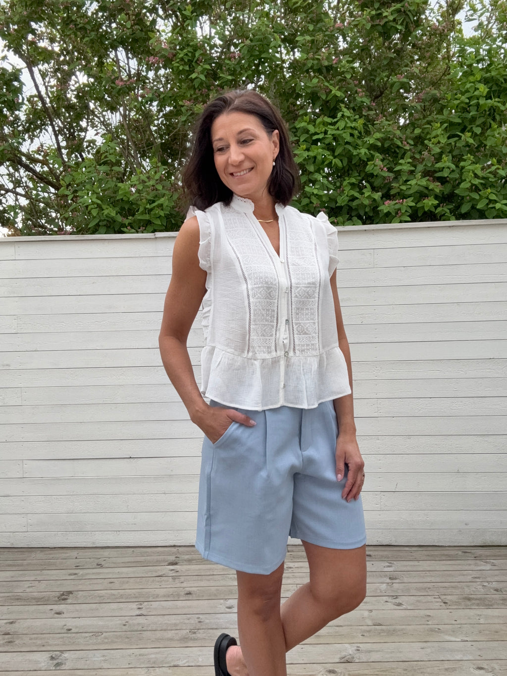 ONLHENNY S/L FRILL BUTTON TOP