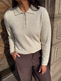 VIRIL L/S POLO PULLOVER KNIT SUPER LIGHT NATURAL MELANGE