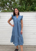 ONLSHANIA S/L FRILL MIDI DNM DRESS