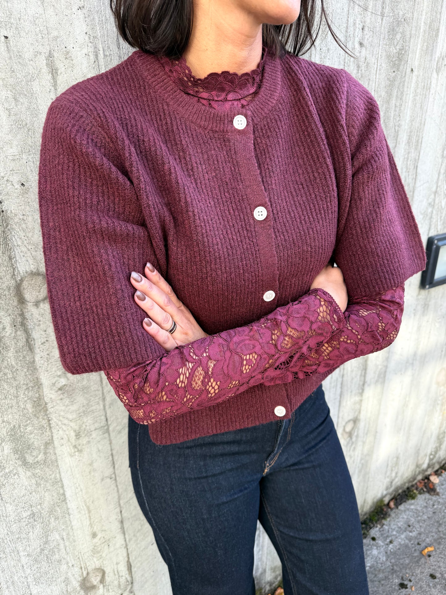 PCSILLY SS O-NECK KNIT CARDIGAN TAWNY PORT